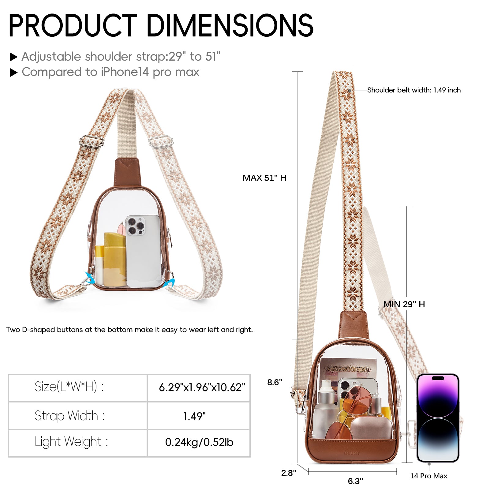 CLUCI Clear Bag for Stadium Events, Clear Crossbody Bag Purses for women stadium Transparent, Concerts Sports