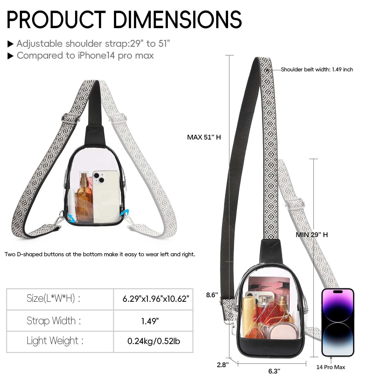 CLUCI Clear Bag for Stadium Events, Clear Crossbody Bag Purses for women stadium Transparent, Concerts Sports