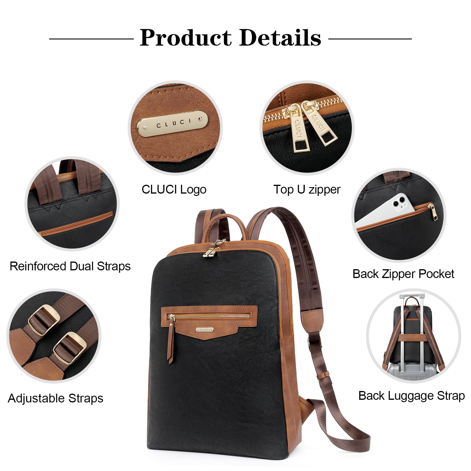 CLUCI Leather Laptop Backpack for Women 15.6 inch Computer Bag Travel Business Daypack