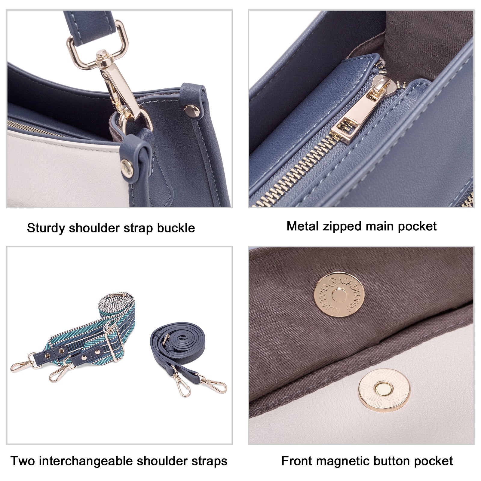 Stylish 2pcs Medium Hobo handbag and Crossbody Bag with 2 Adjust Guitar Strap