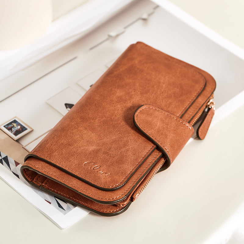 CLUCI Women Wallet Leather RFID Blocking Designer Trifold Card Holder Ladies Clutch with ID Window