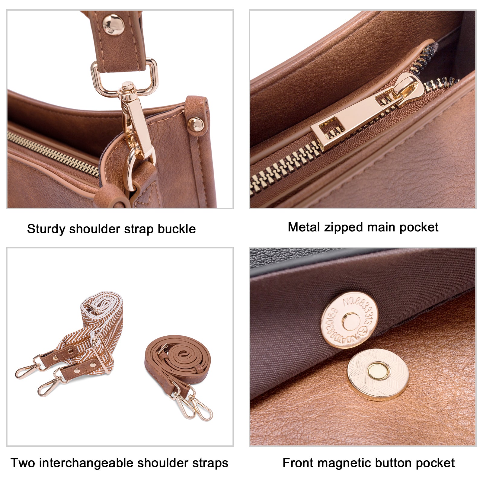 Stylish 2pcs Medium Hobo handbag and Crossbody Bag with 2 Adjust Guitar Strap