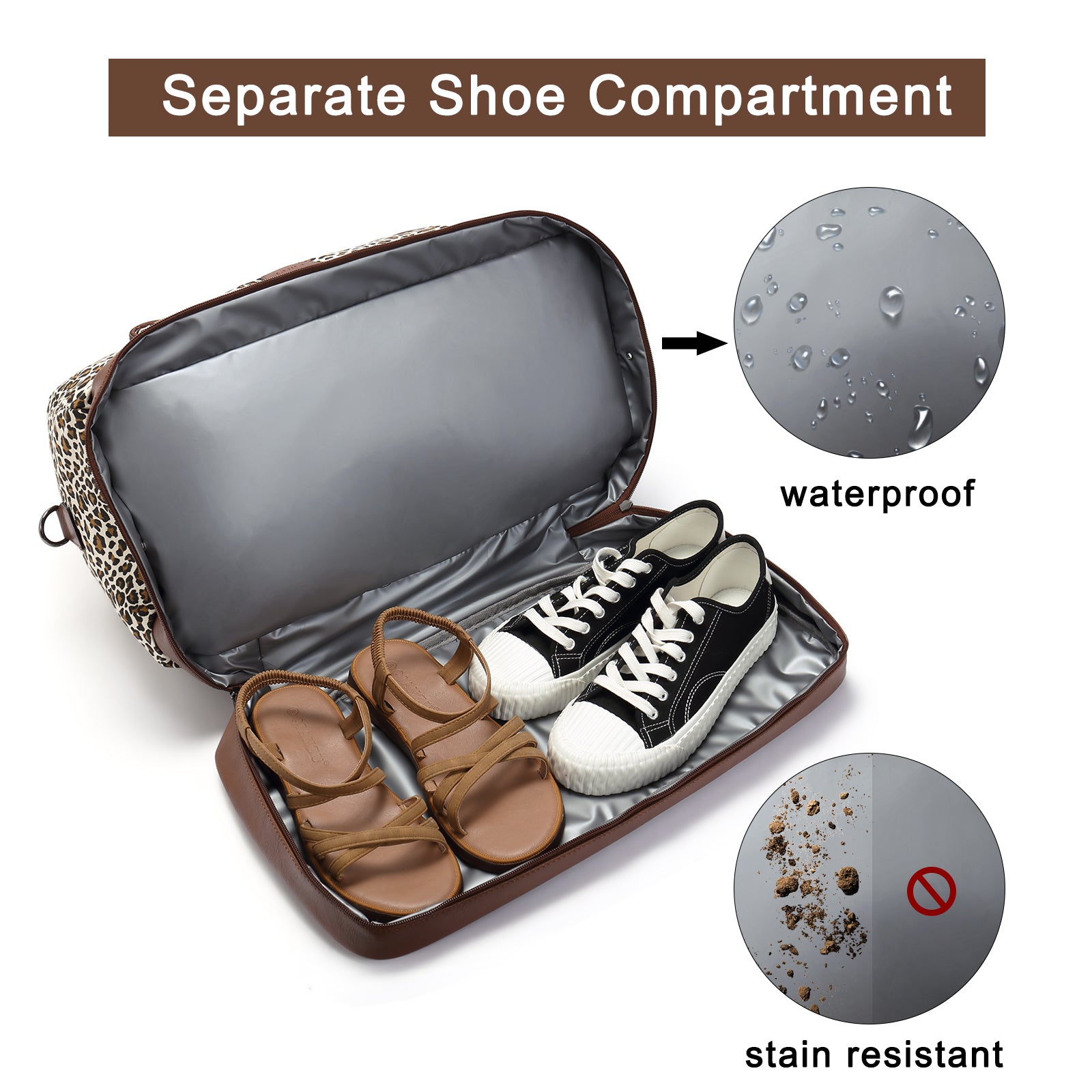 CLUCI Weekender Bags for Women Canvas Duffle Bag Travel Overnight Bags Carry On Tote with Shoe Compartment Beige with Brown