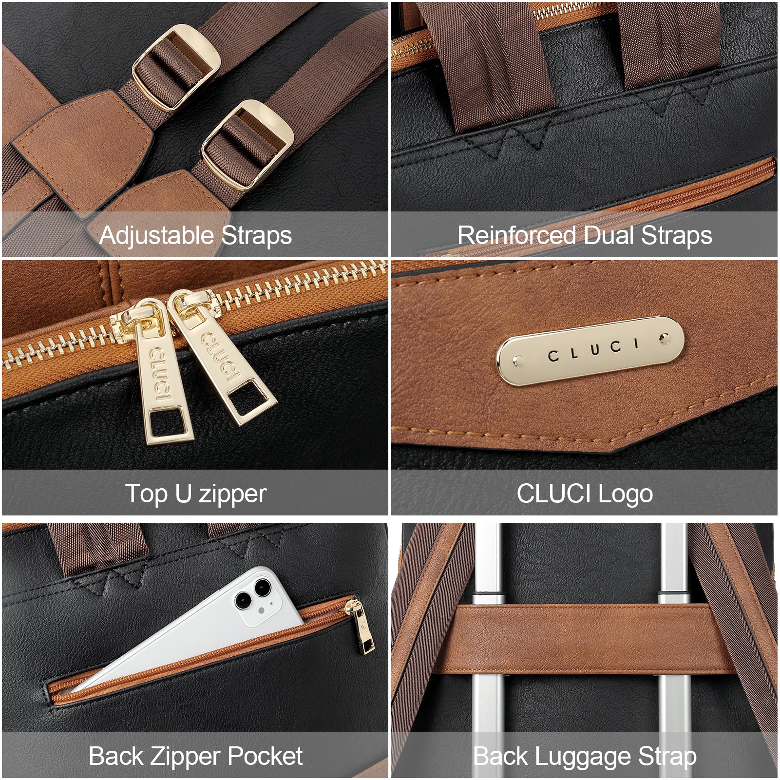 CLUCI Leather Laptop Backpack for Women 15.6 inch Computer Bag Travel Business Daypack