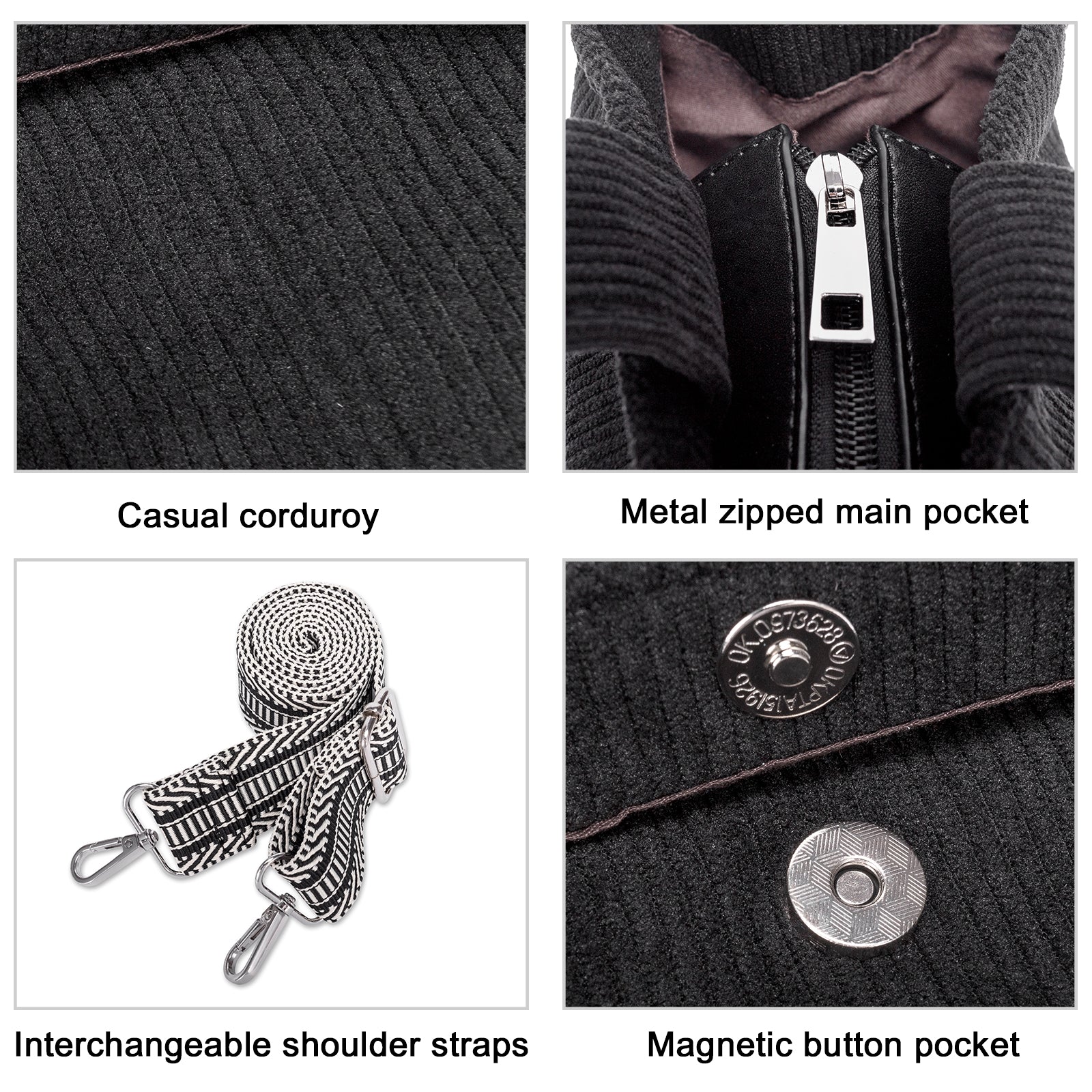 Wide Purse Strap Crossbody Purses Adjustable Replacement Shoulder Handbag Strap—Black