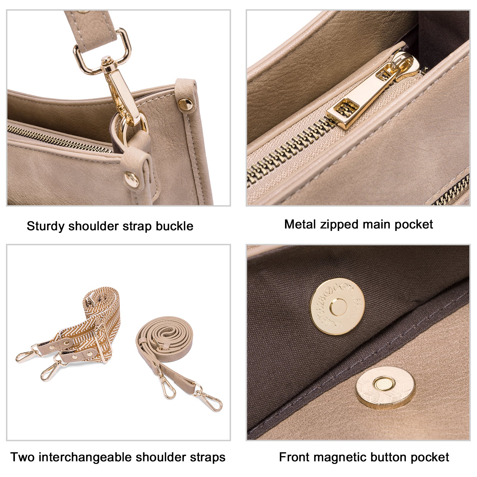 Stylish 2pcs Medium Hobo handbag and Crossbody Bag with 2 Adjust Guitar Strap