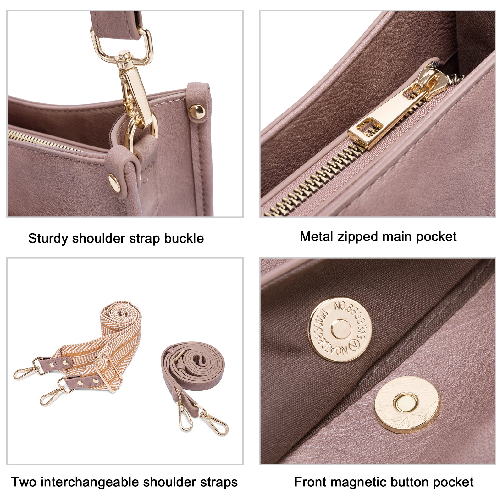 Stylish 2pcs Medium Hobo handbag and Crossbody Bag with 2 Adjust Guitar Strap