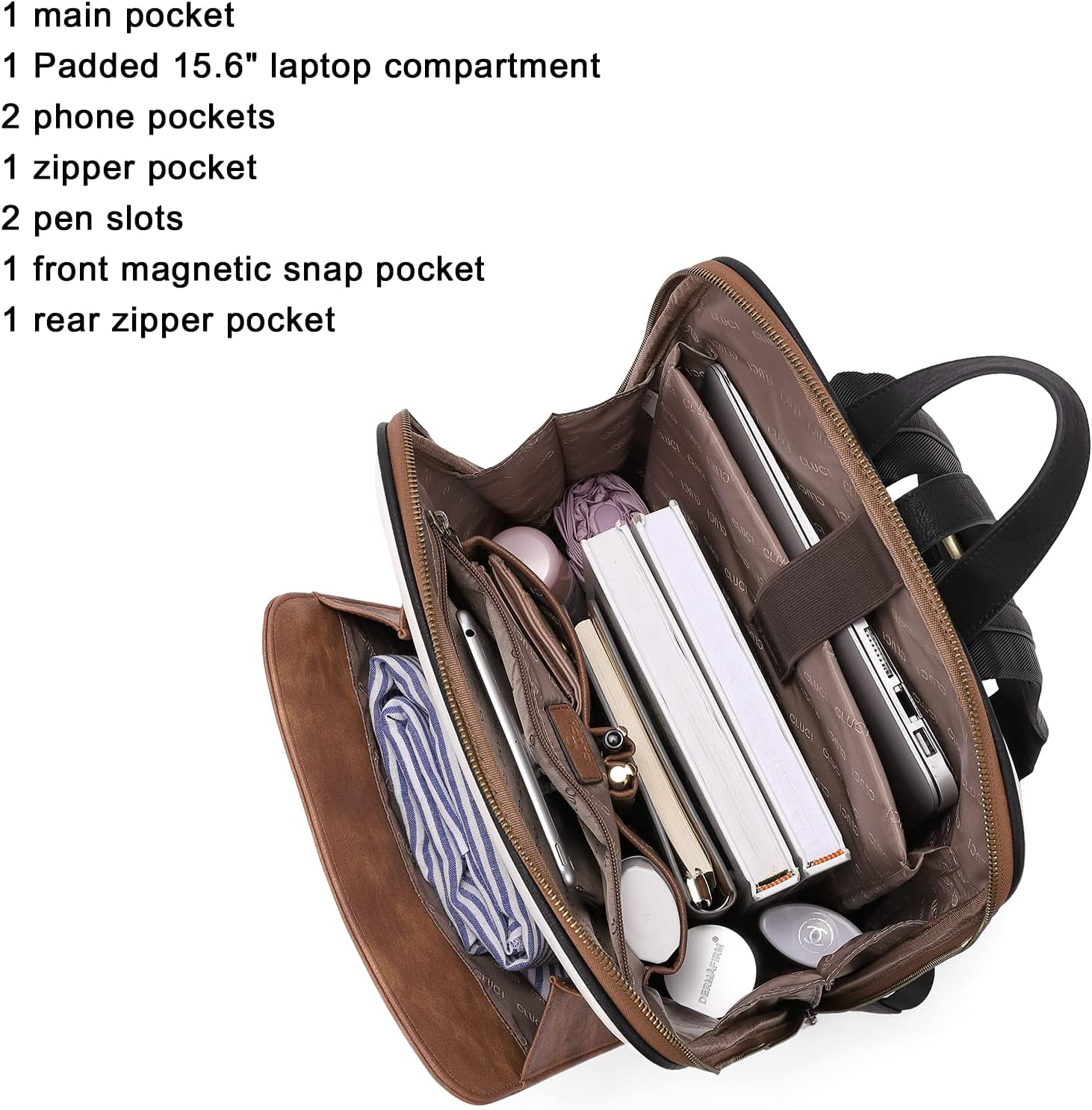 CLUCI Leather 15.6 inch Laptop Backpack Purse for Women Stylish Laptop Bag Work Computer Backpack College Bookbag