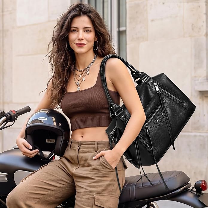 CLUCI Large City Bag, Vegan Leather Tote Bag for Women, Y2K Purse