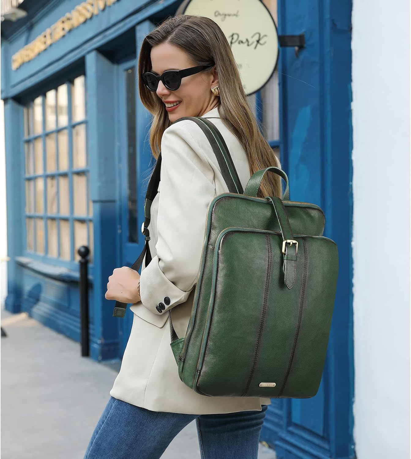 CLUCI Leather Laptop Backpack for Women Vegetable Tanned Full Grain Leather 15.6 inch Computer Bag Travel Business Daypack