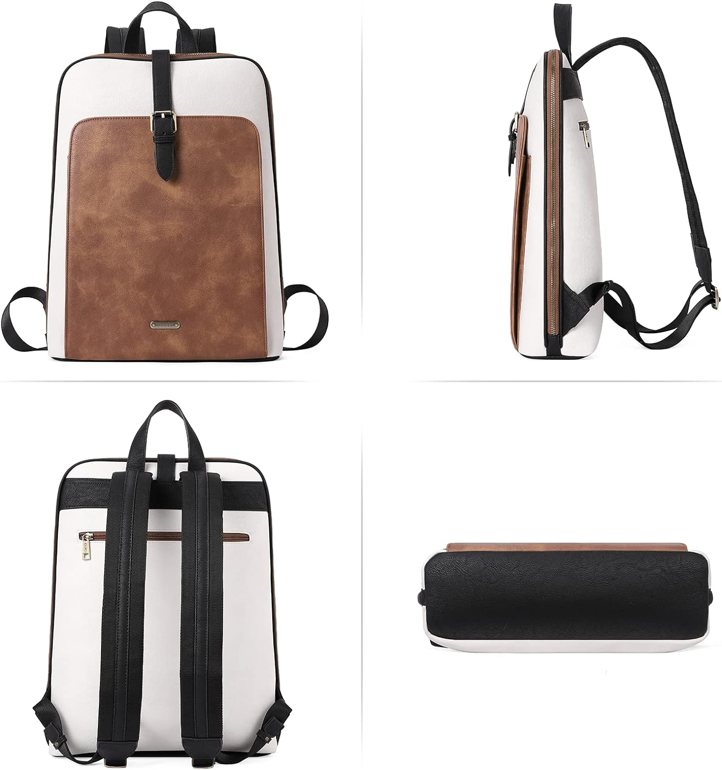 CLUCI Leather 15.6 inch Laptop Backpack Purse for Women Stylish Laptop Bag Work Computer Backpack College Bookbag