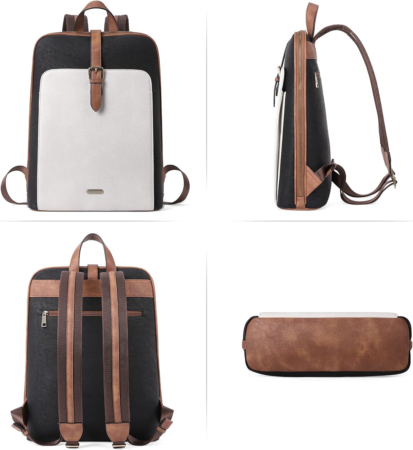 CLUCI Leather 15.6 inch Laptop Backpack Purse for Women Stylish Laptop Bag Work Computer Backpack College Bookbag