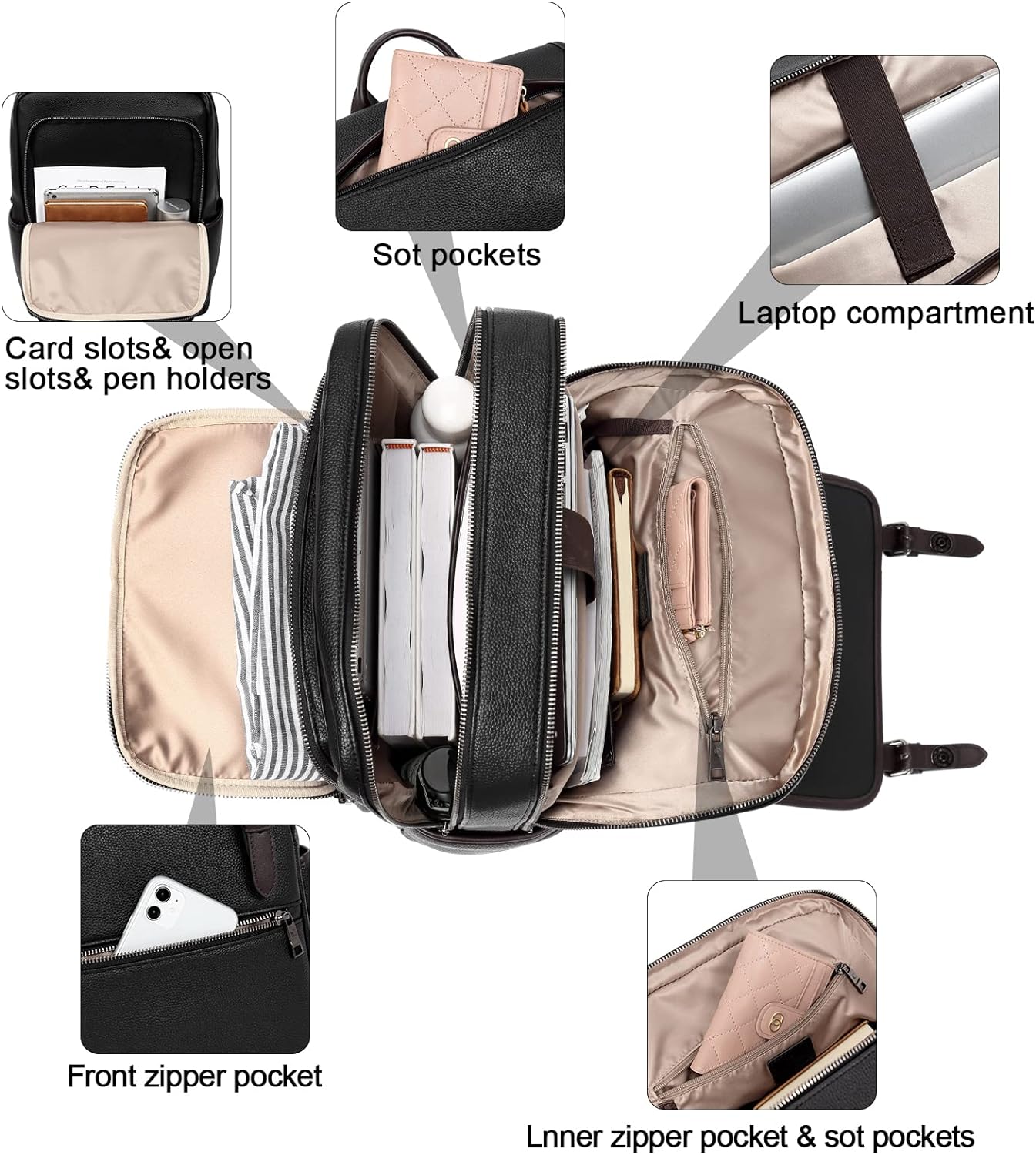 Koch Designer Pebble Black Genuine Leather Backpack Leather Purse