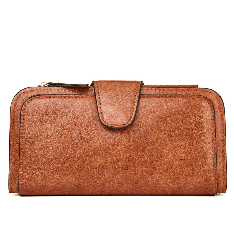 CLUCI Women Wallet Leather RFID Blocking Designer Trifold Card Holder Ladies Clutch with ID Window