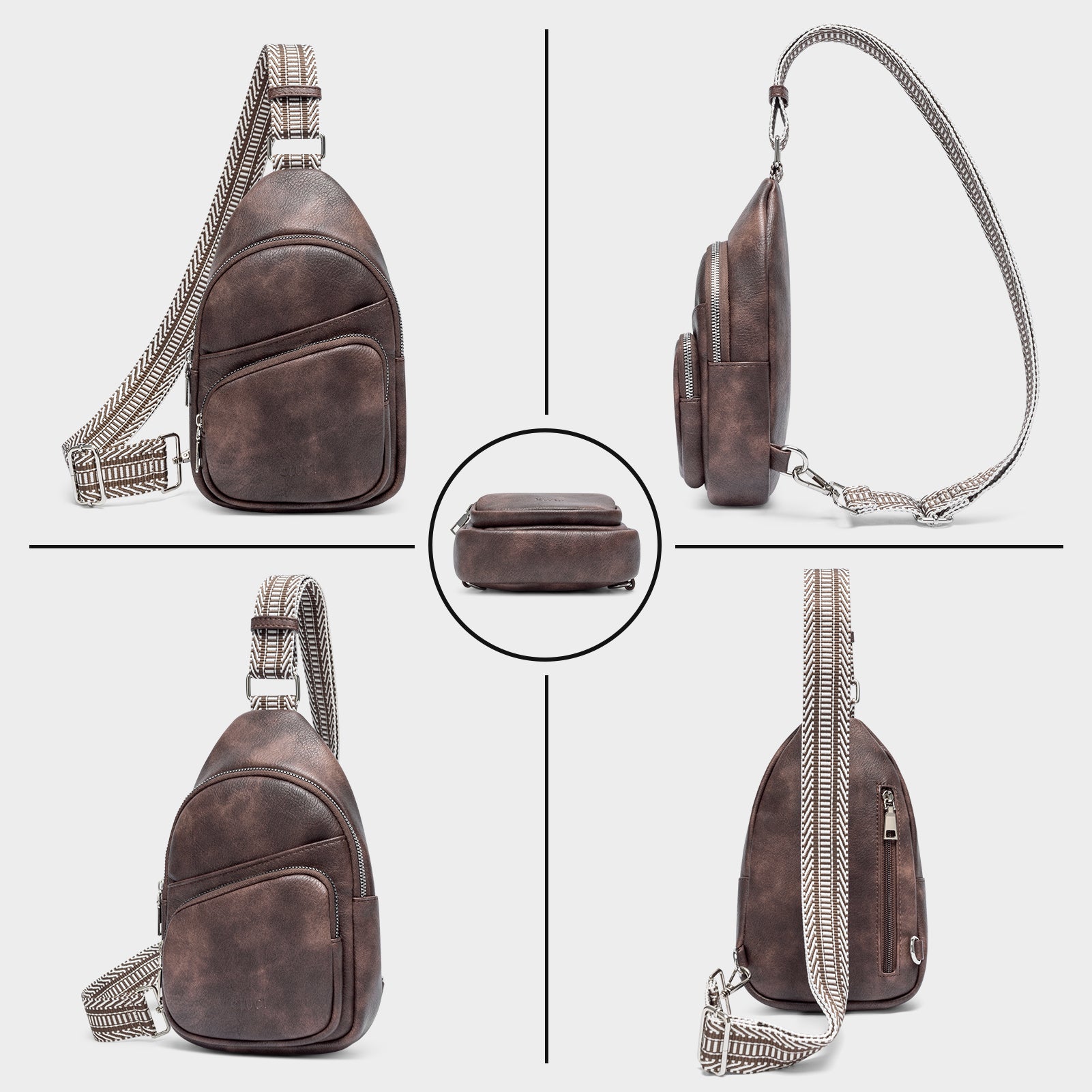 CLUCI Leather Sling Bag With Guitar Strap