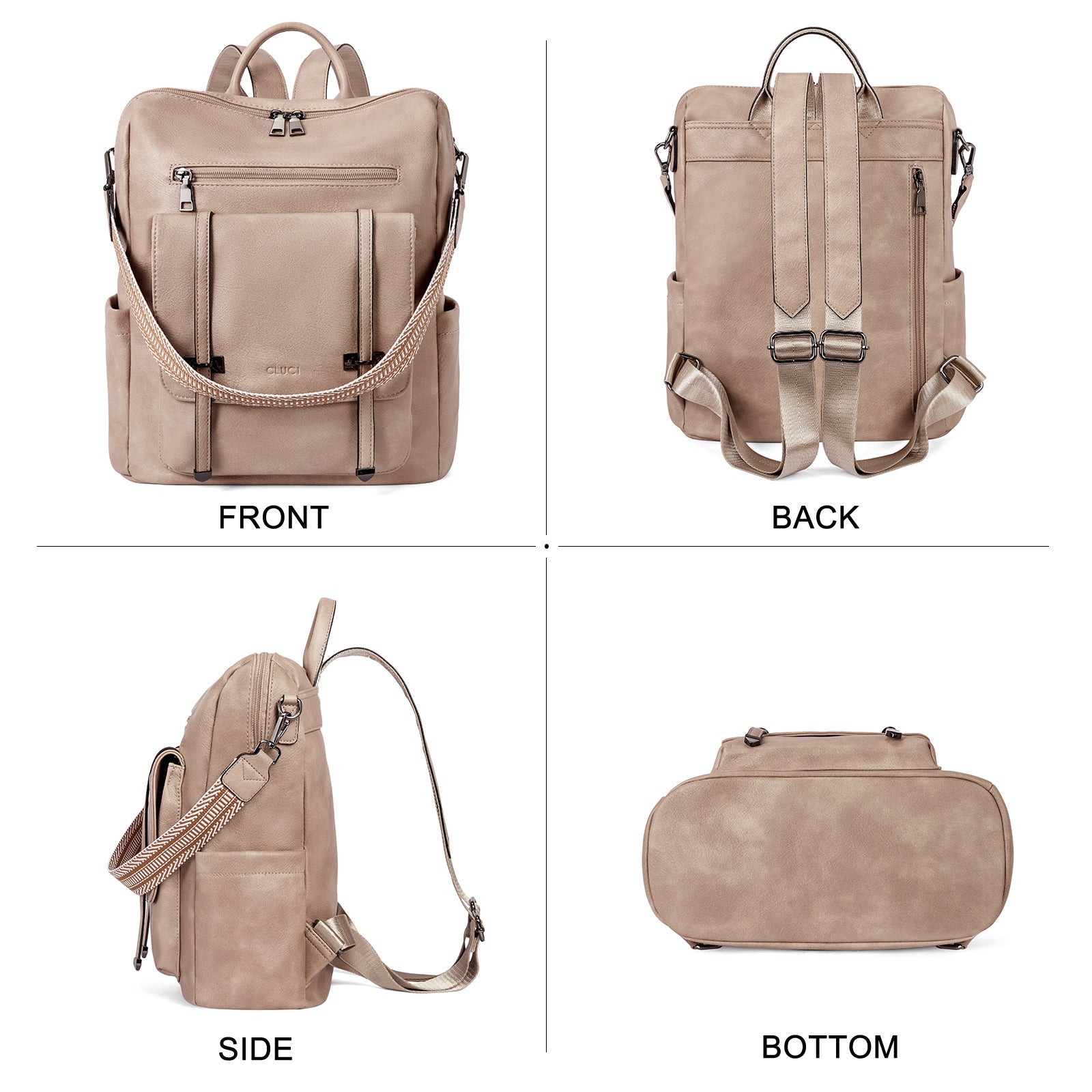 CLUCI Backpack Purse for Women Leather Backpack Purse Travel Fashion Convertible Designer Ladies Shoulder Bags