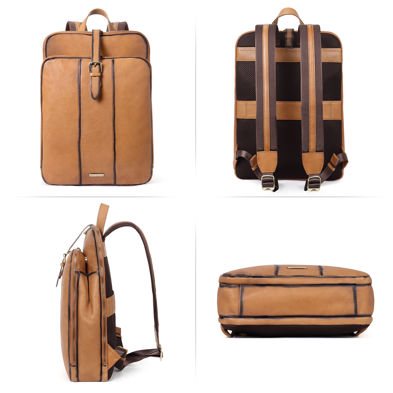 CLUCI Leather Laptop Backpack for Women Vegetable Tanned Full Grain Leather 15.6 inch Computer Bag Travel Business Daypack