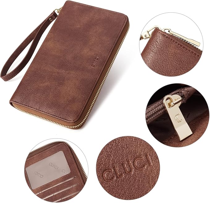 CLUCI Women Wallet Leather RFID Blocking With Wristlet