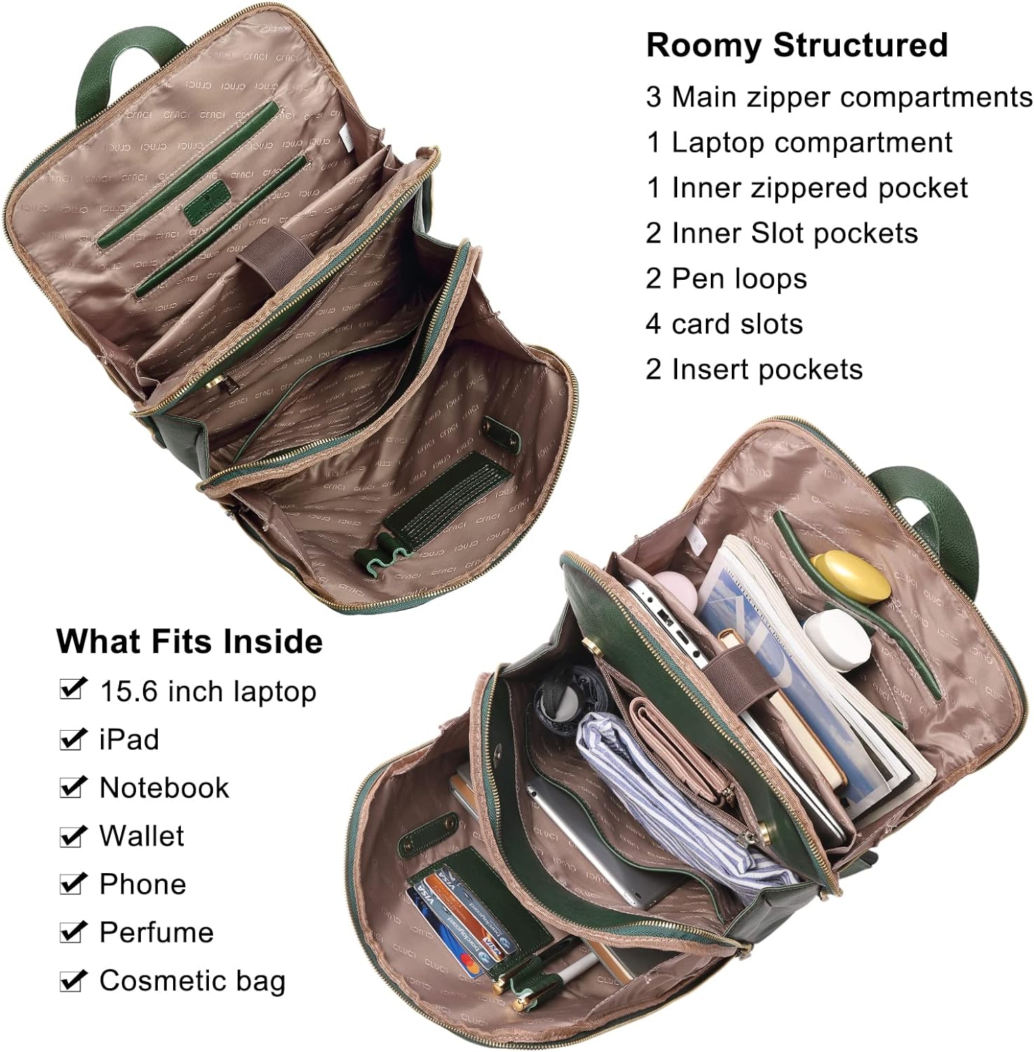 CLUCI Leather Laptop Backpack for Women Vegetable Tanned Full Grain Leather 15.6 inch Computer Bag Travel Business Daypack