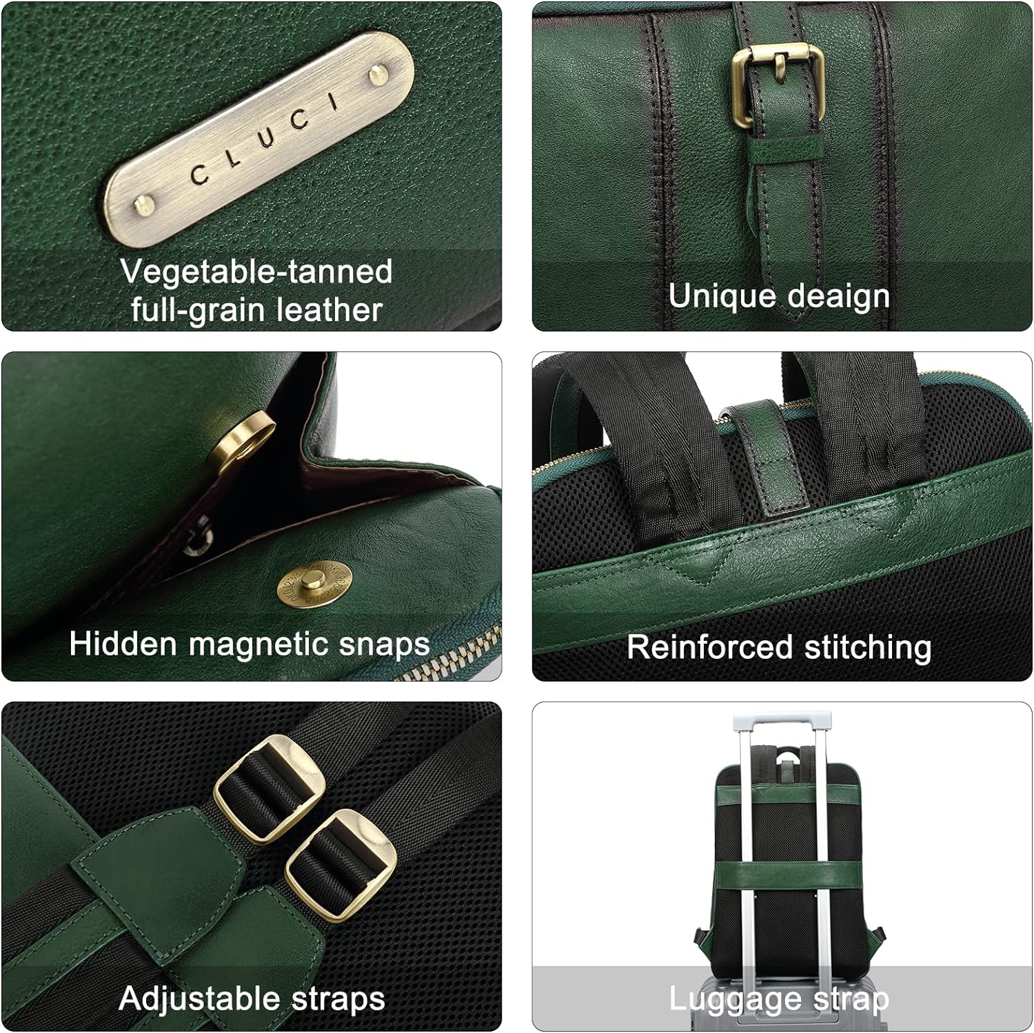 CLUCI Leather Laptop Backpack for Women Vegetable Tanned Full Grain Leather 15.6 inch Computer Bag Travel Business Daypack