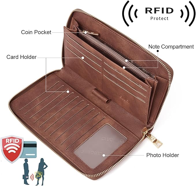 CLUCI Women Wallet Leather RFID Blocking With Wristlet