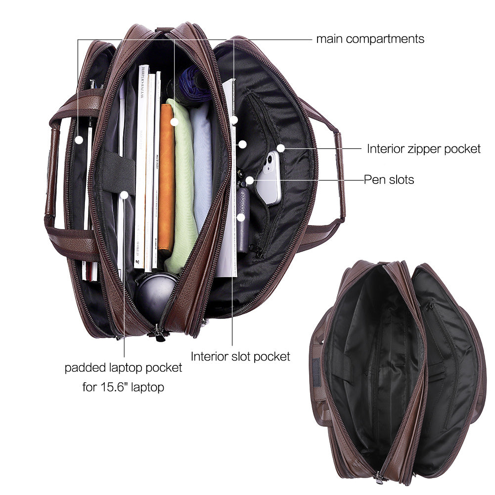 Cluci Leather Briefcase For Men Large Capacity 15.6 Inch Laptop Business Travel Shoulder Bag