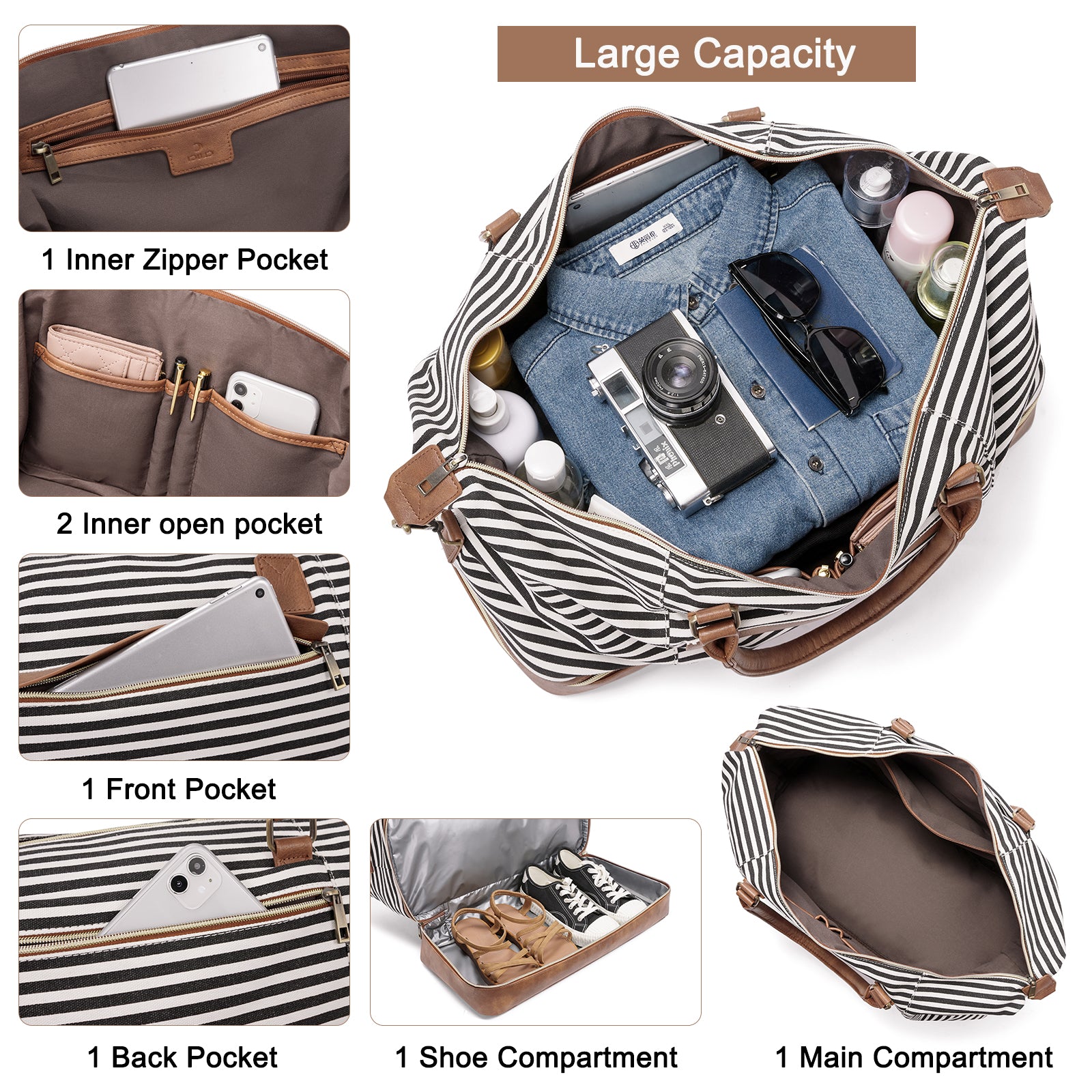 CLUCI Weekend Bags Travel Canvas Carry on Bags for Airplanes Travel Bags with Shoe Compartment