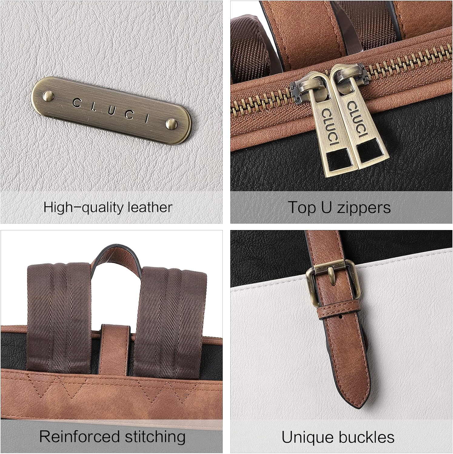 CLUCI Leather 15.6 inch Laptop Backpack Purse for Women Stylish Laptop Bag Work Computer Backpack College Bookbag