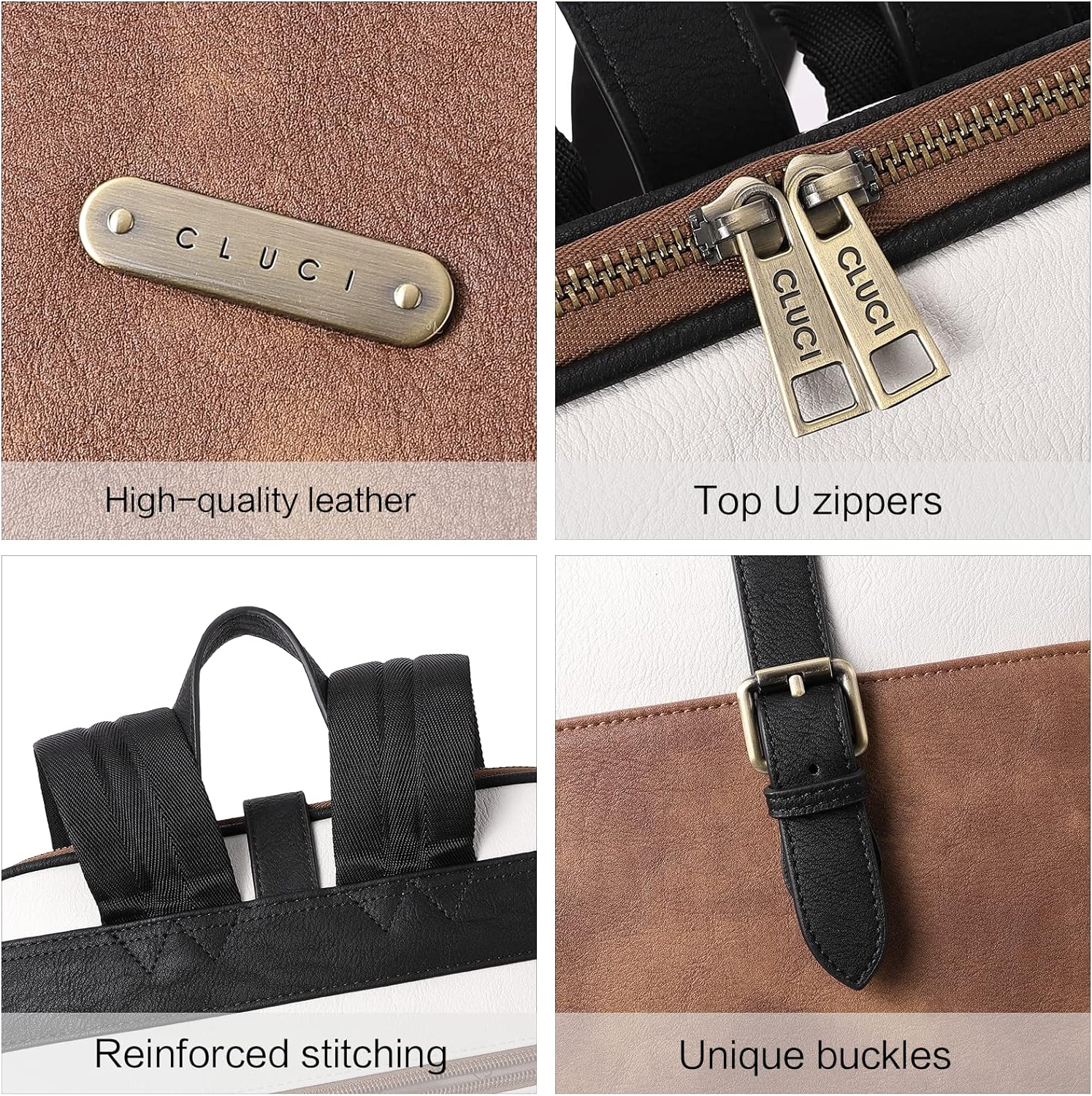 CLUCI Leather 15.6 inch Laptop Backpack Purse for Women Stylish Laptop Bag Work Computer Backpack College Bookbag