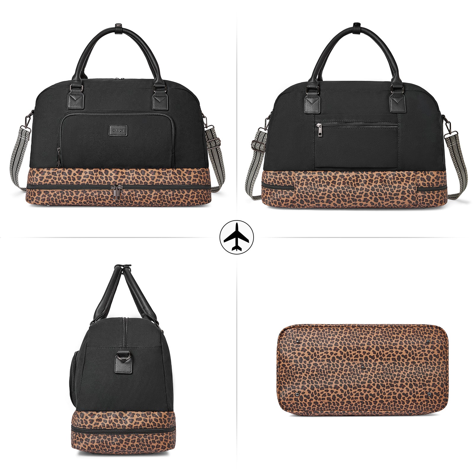 CLUCI Weekender Bags for Women Canvas Duffle Bag Travel Overnight Bags Carry On Tote with Shoe Compartment Beige with Brown