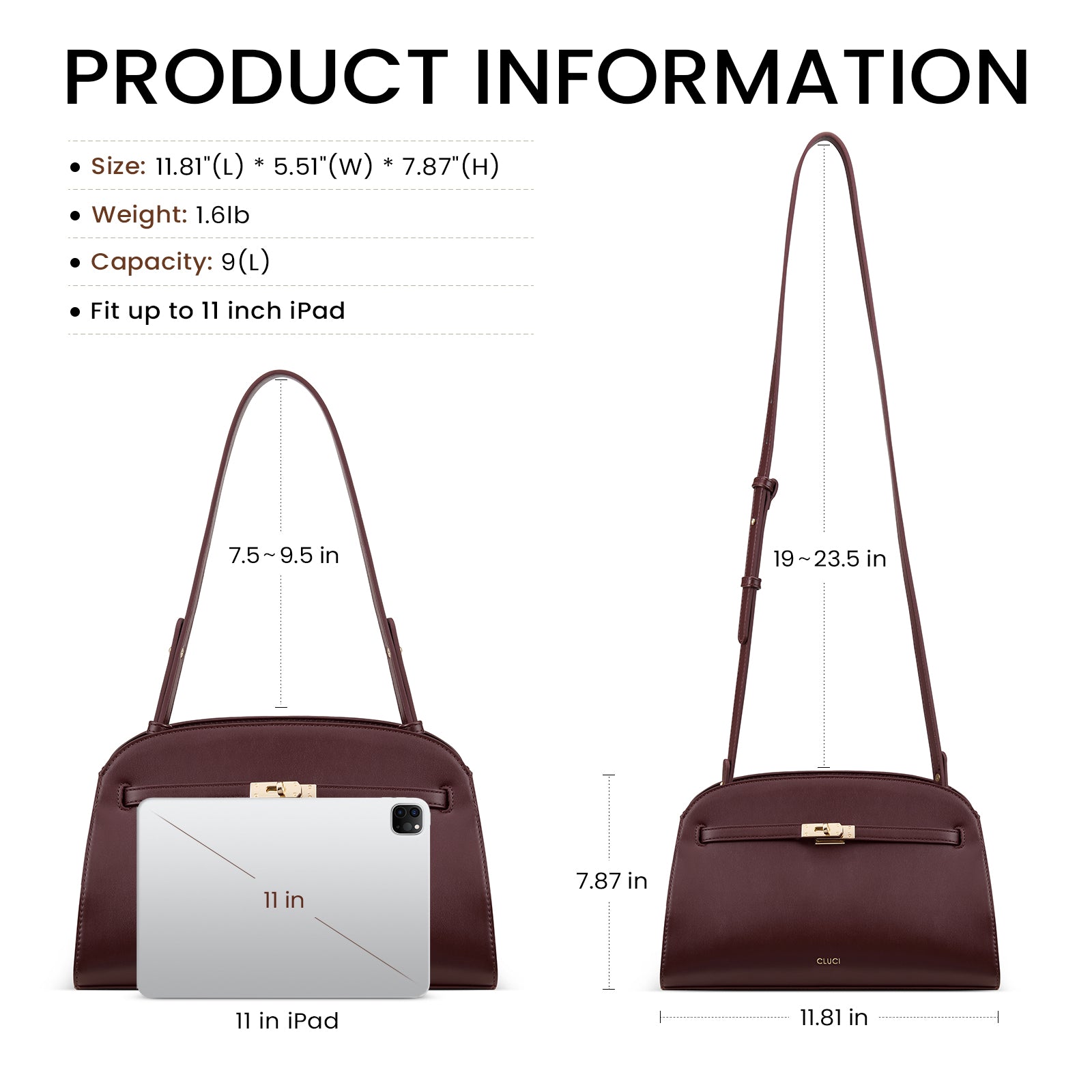Water Repellent Shoulder Handbags with 2 Adjustable Straps Leather Crossbody Bag
