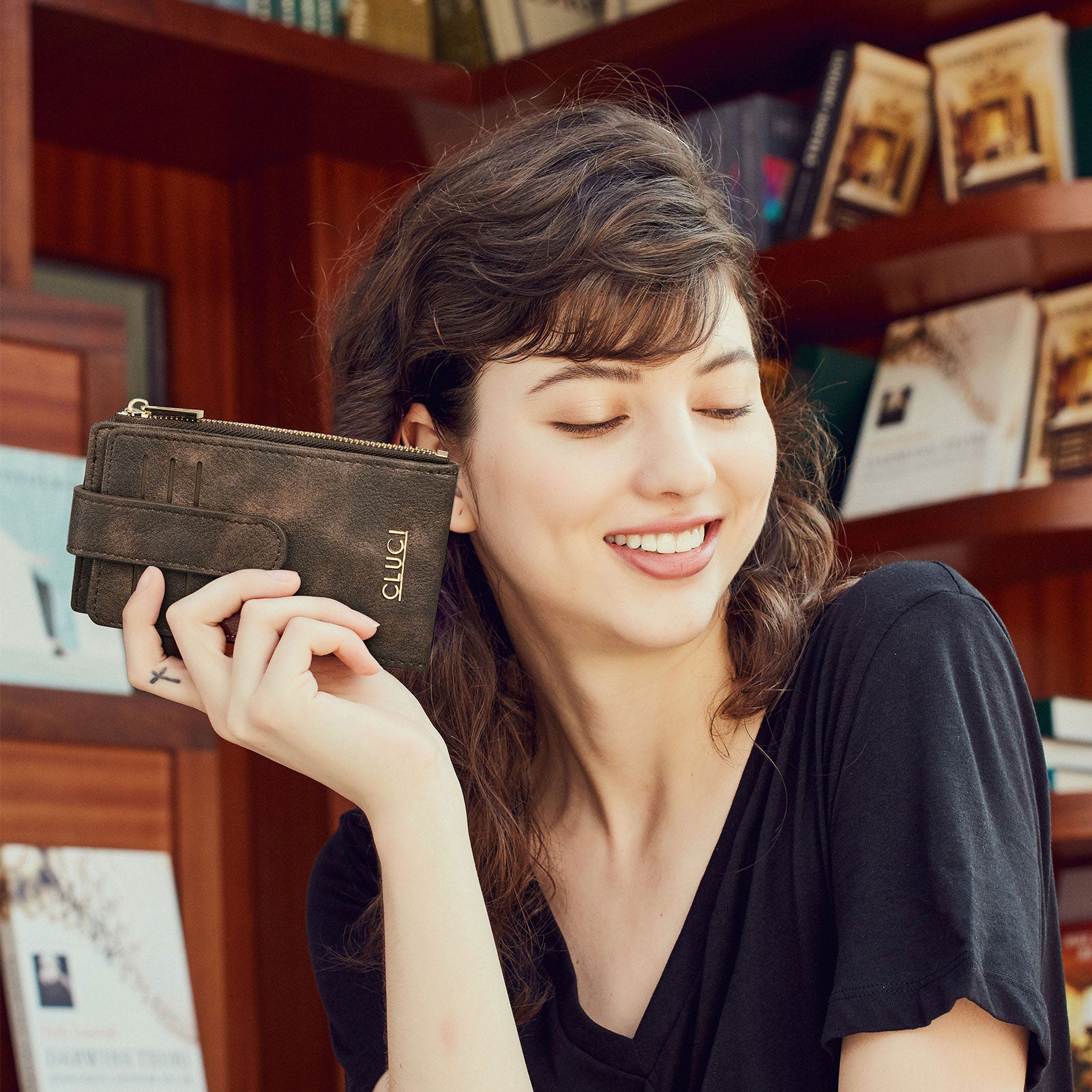 CLUCI Minimalist Card Holder Wallet for Women RFID Slim Vegan Leather Bifold Wallets Multi Card Organizer Zipper Coin Purse Ladies Clutch