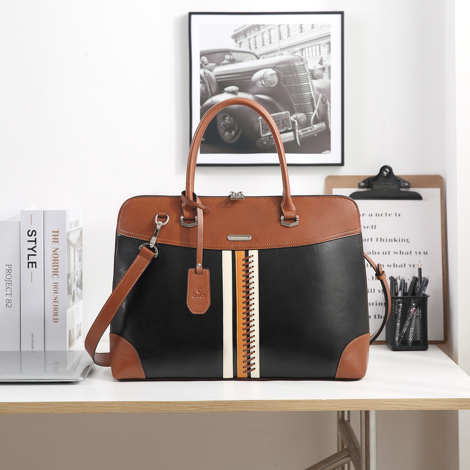 Claire Large Senior Leather Color Blocking Briefcase For Women