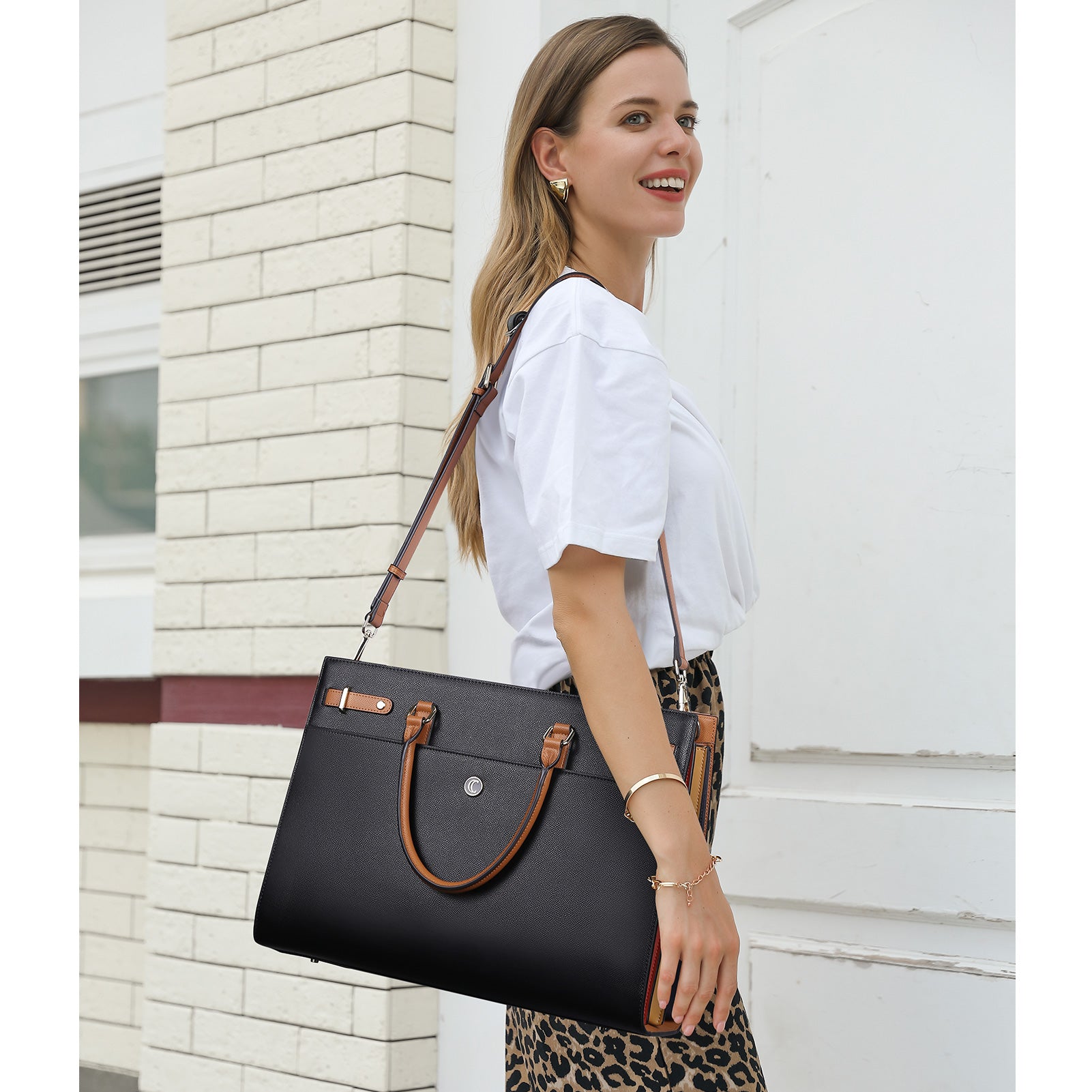 CLUCI Briefcase for Women Leather Laptop 15.6 Inch Business Ladies Work Computer Tote Bags