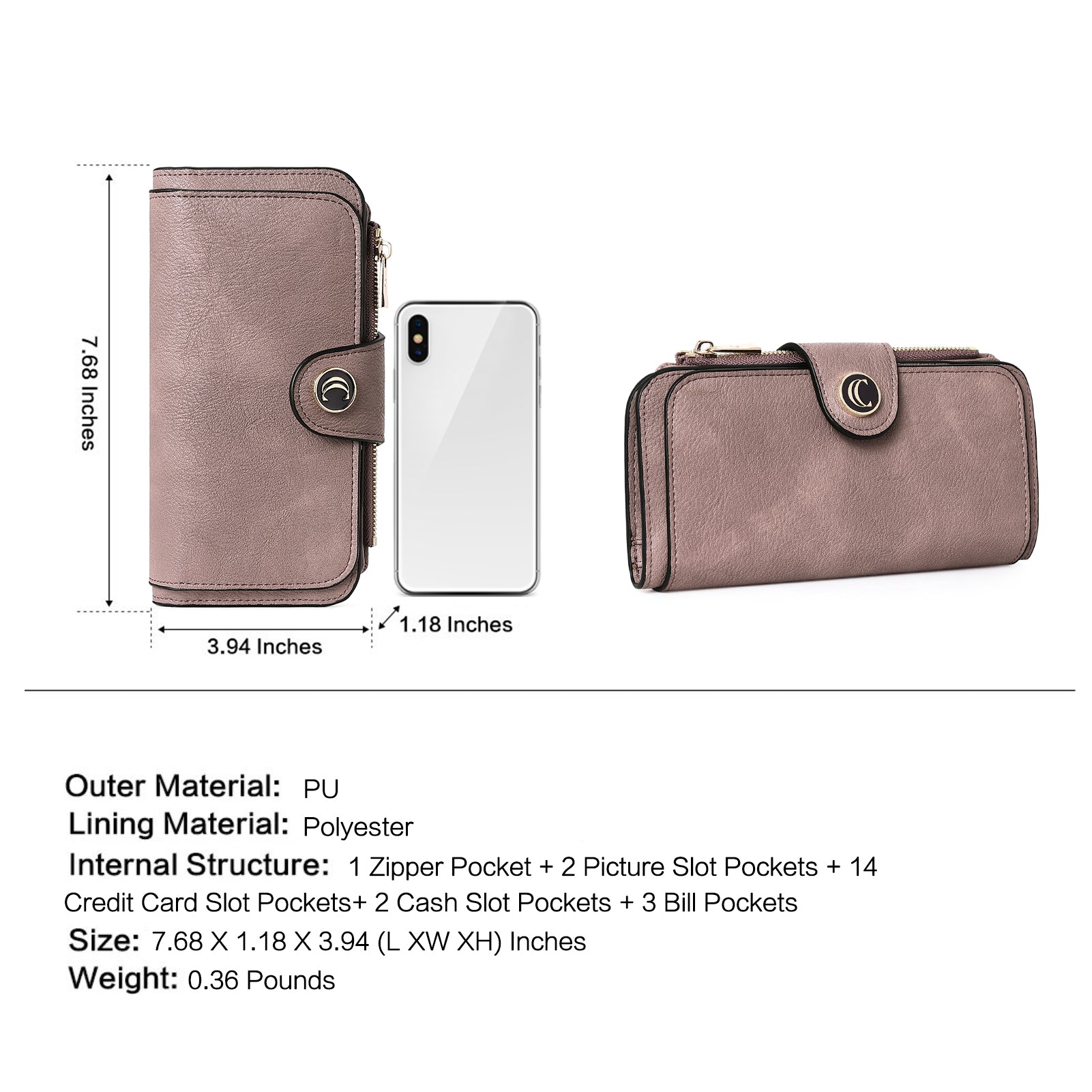 Cathy Luxury Women's Vegan Leather Wallet With Zipper