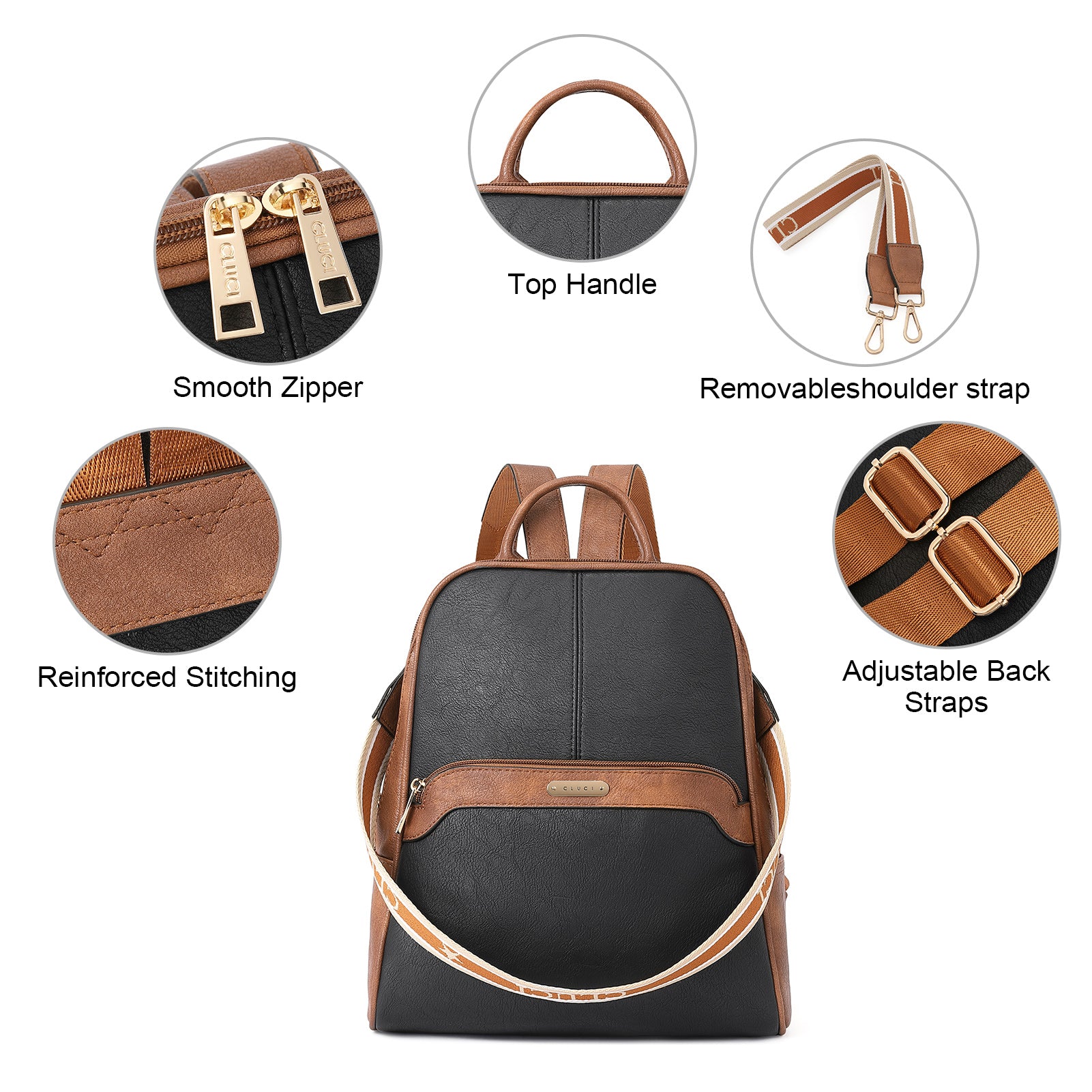 CLUCI Womens Backpack Purse Leather Convertible Bookbag Purses Travel Ladies Designer Daypack Shoulder Bags