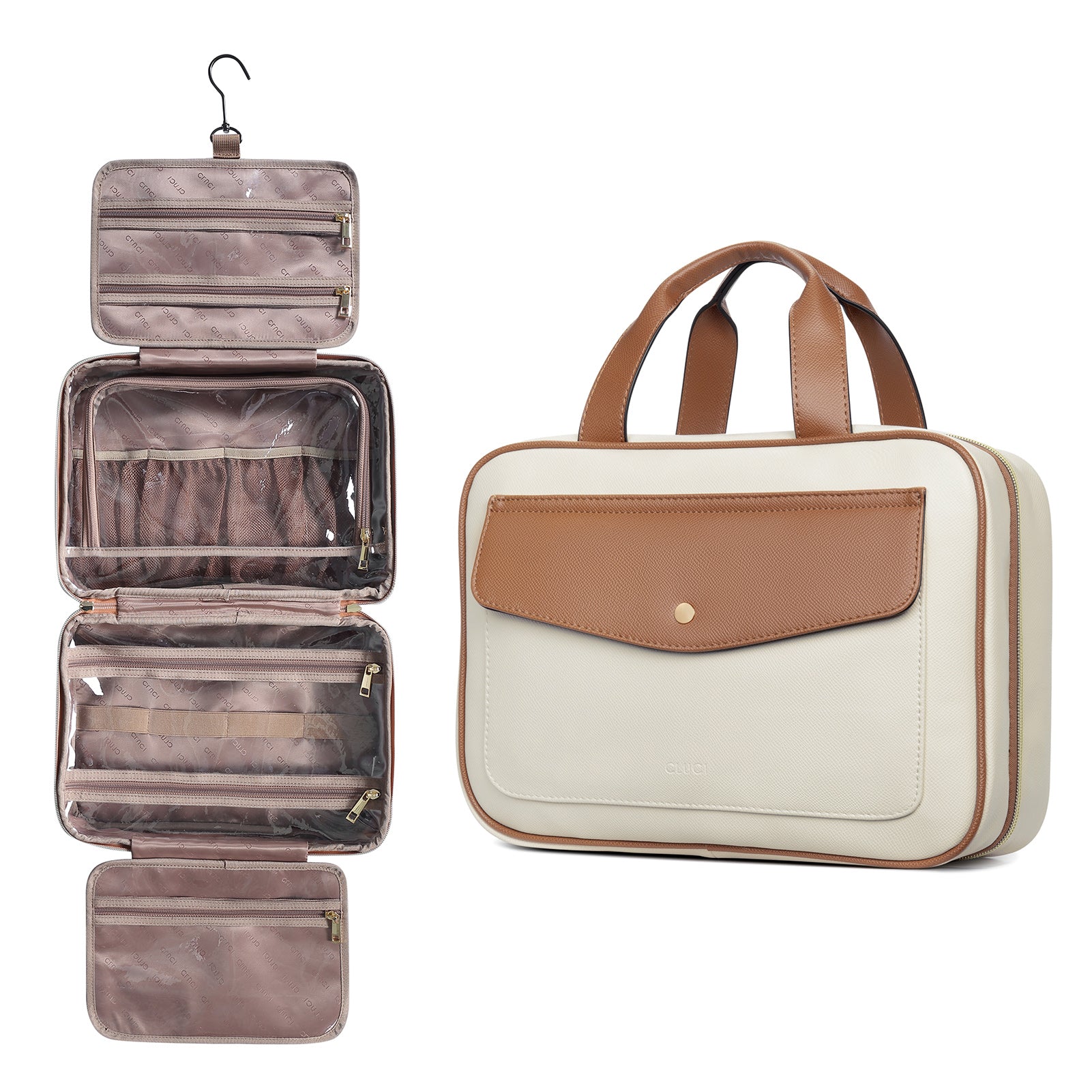 CLUCI Toiletry Bag Hanging Travel Organizer with Transparent Cosmetic Bag and Makeup Pouch For Full Sized Toiletries