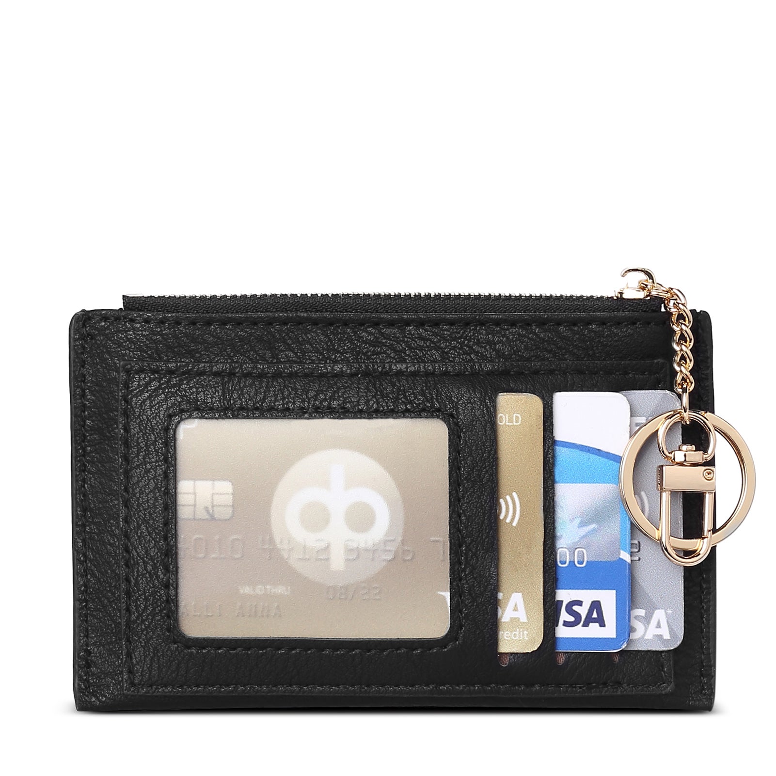 CLUCI Womens Small Leather Wallet Coin Slim Zipper Pocket Credit Card Holder with Keychain