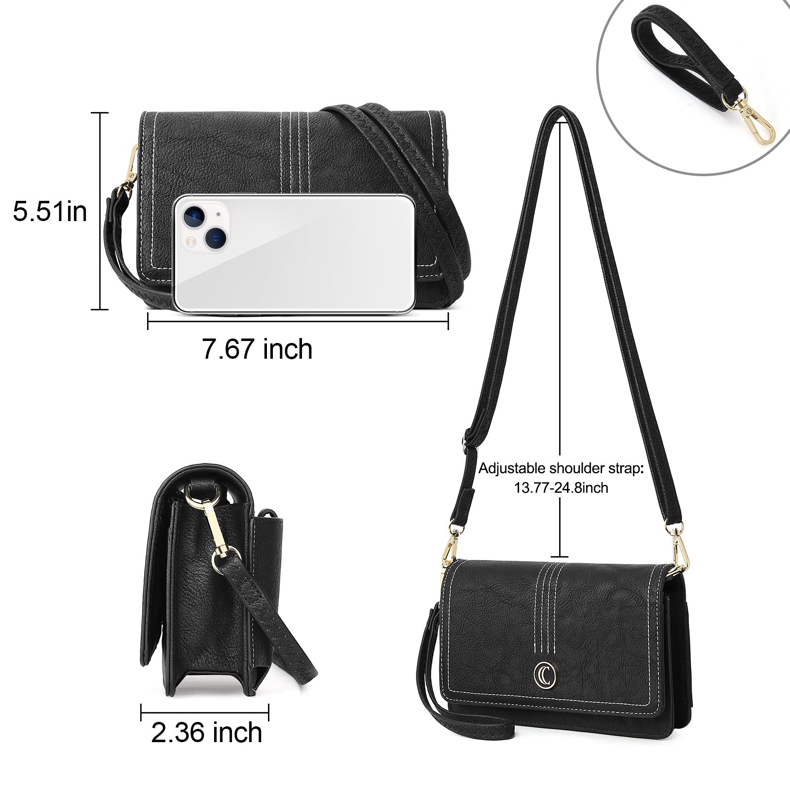 CLUCI Crossbody Purse for Women, Wristlet Wallet, Small Shoulder Bag with Card Slots, Leather Flap Cell phone Clutch