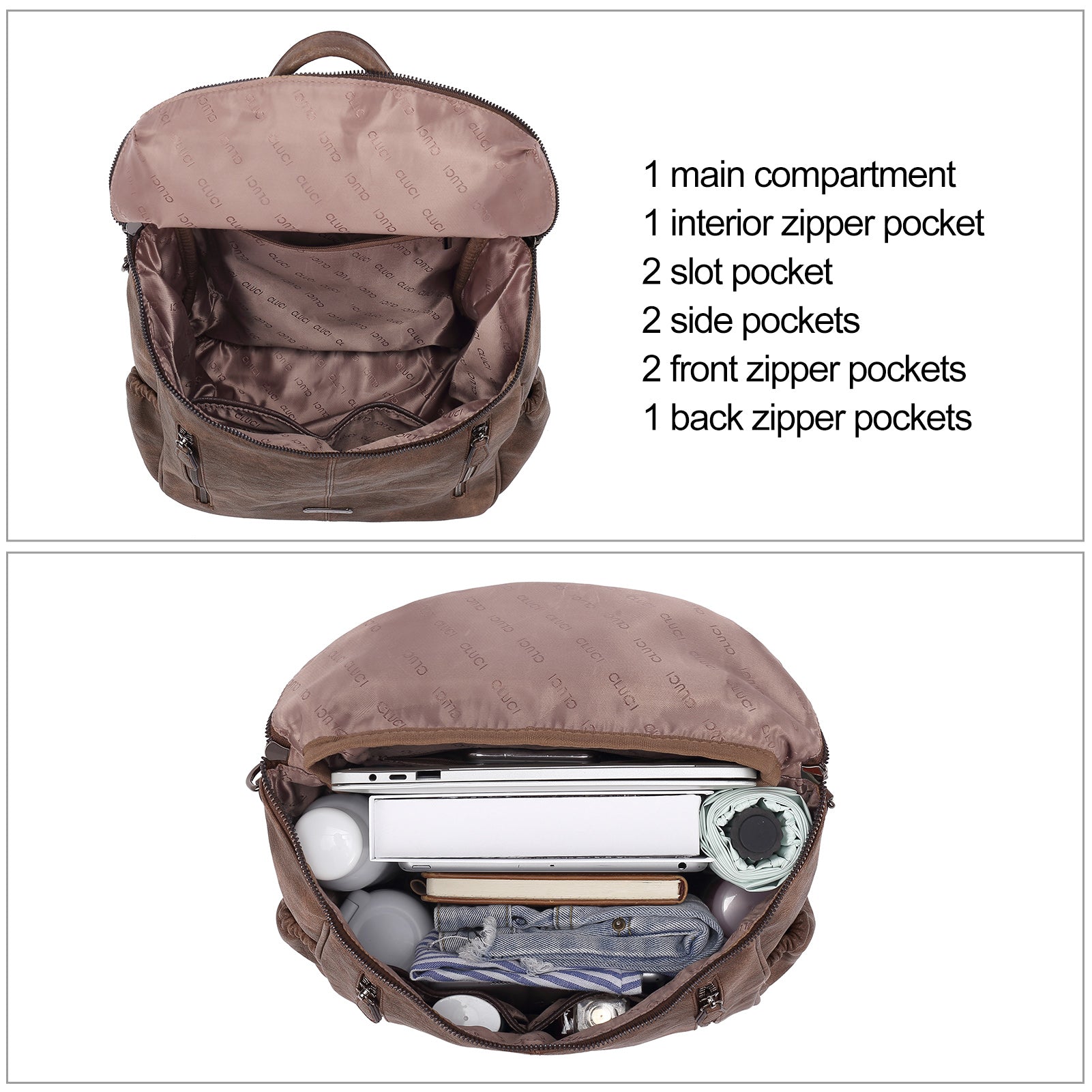 CLUCI Leather Backpack Purse for Women Travel Convertible Ladies Large Fashion Casual Daypack