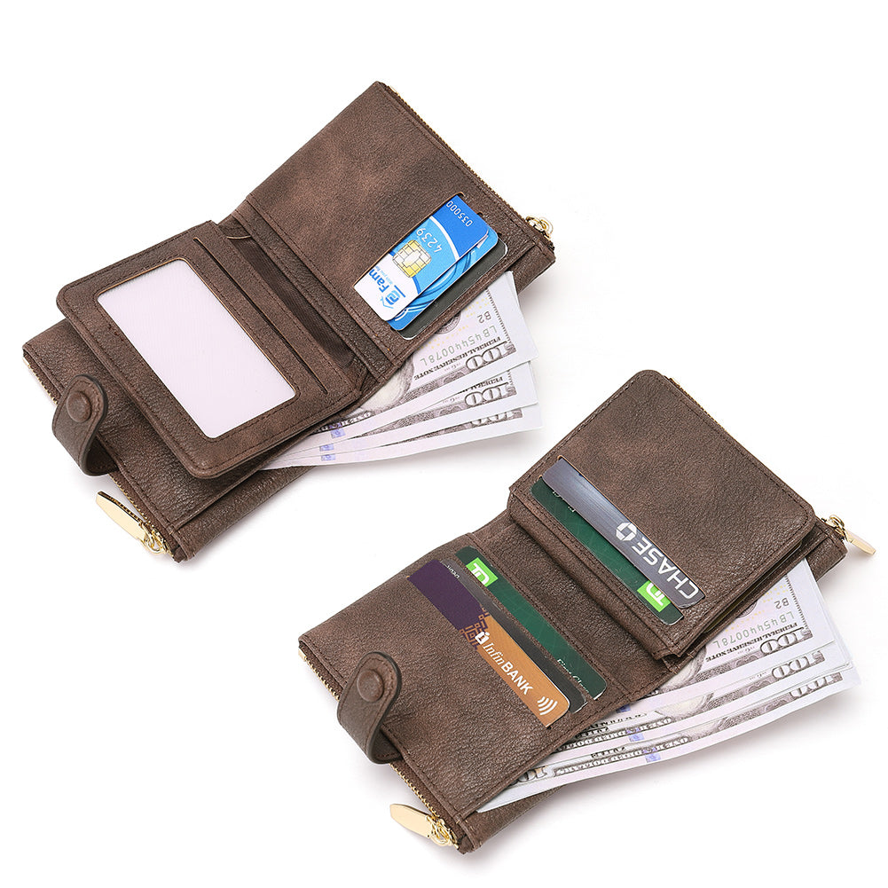 CLUCI Women Wallet Vegan Leather Small Compact Ladies Bi-fold Zipper Pocket Card Case with Photo Slot Two-toned Gray