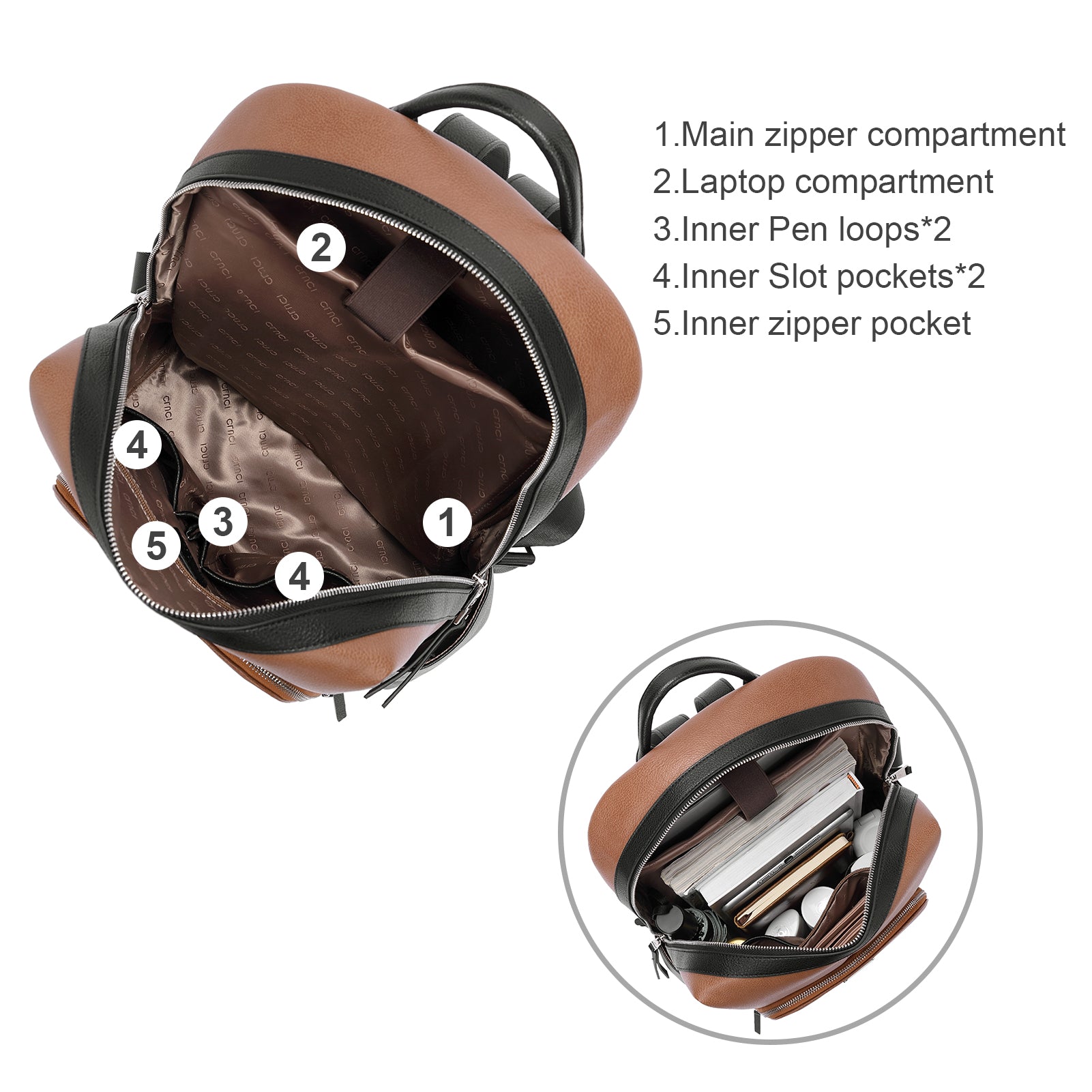 CLUCI Womens Laptop Backpack Leather 15.7 Inch Computer Backpack College Travel Vintage Daypack