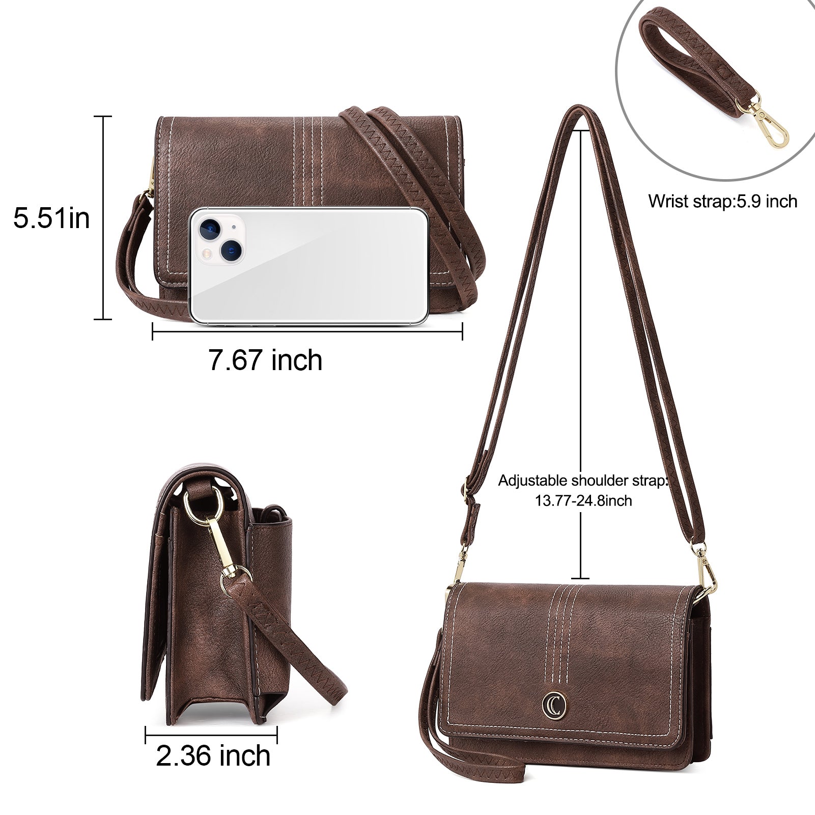 CLUCI Crossbody Purse for Women, Wristlet Wallet, Small Shoulder Bag with Card Slots, Leather Flap Cell phone Clutch