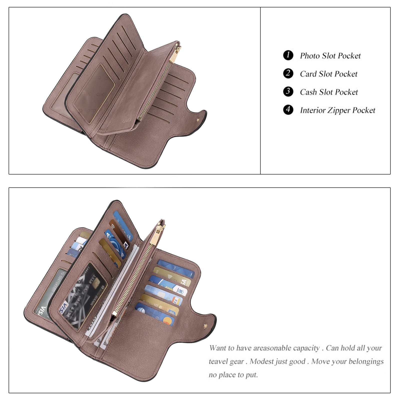 Cathy Luxury Women's Vegan Leather Wallet With Zipper