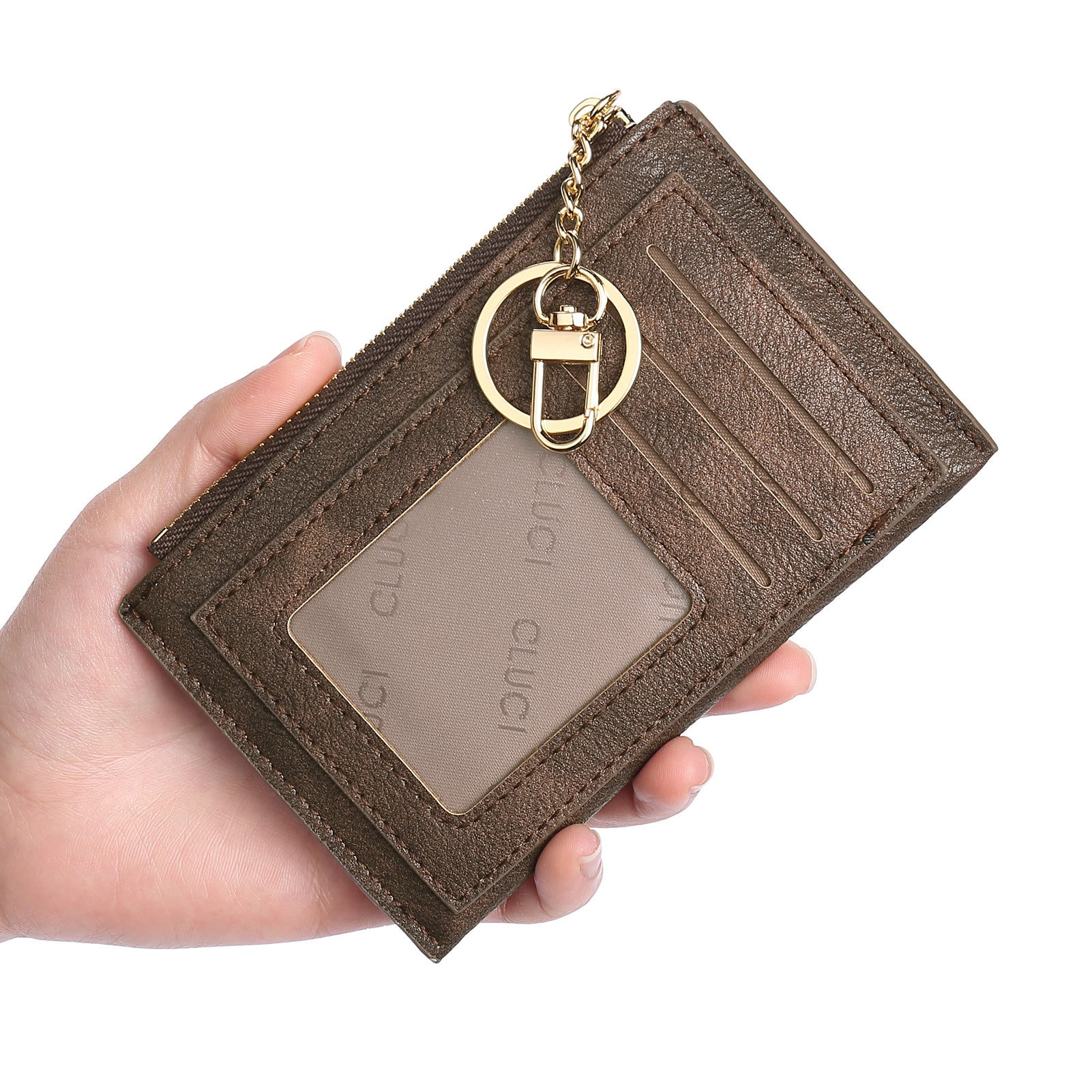 CLUCI Womens Small Leather Wallet Coin Slim Zipper Pocket Credit Card Holder with Keychain