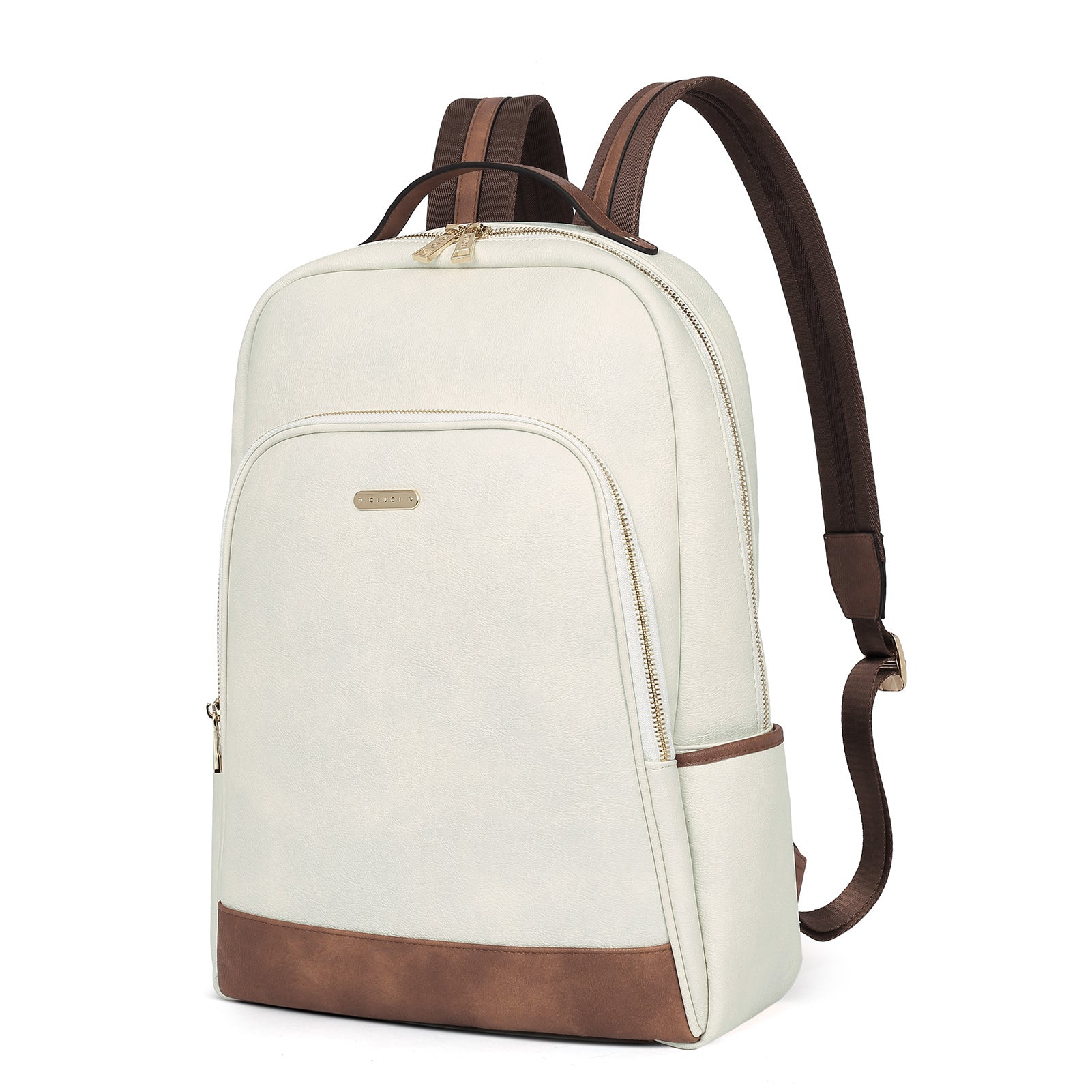 beige leather backpack women's CLUCI Leather Laptop Backpack Purse for Women 15.6 inch Computer Backpack Business Casual Travel Daypack College Bag, Beige With Brown