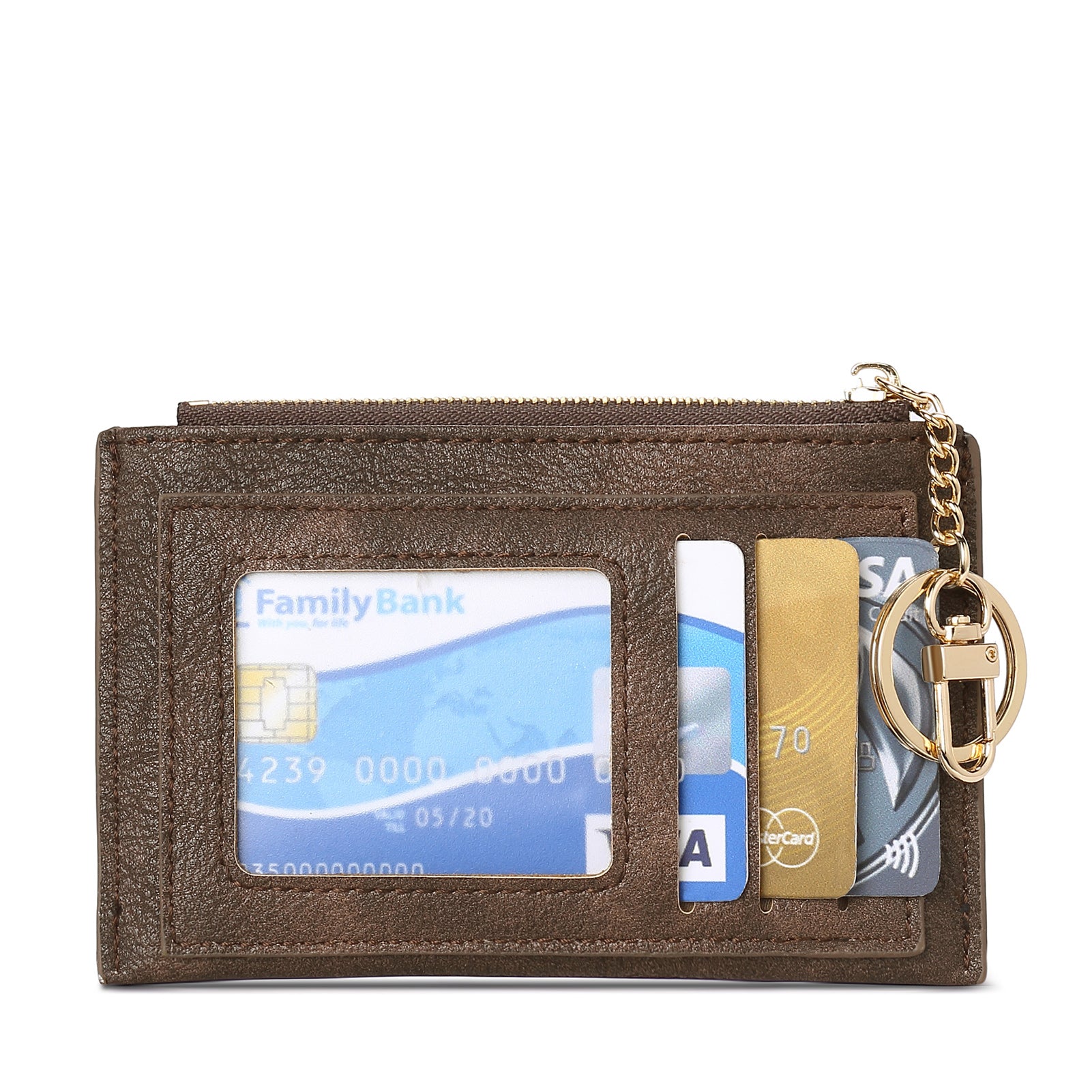 CLUCI Womens Small Leather Wallet Coin Slim Zipper Pocket Credit Card Holder with Keychain