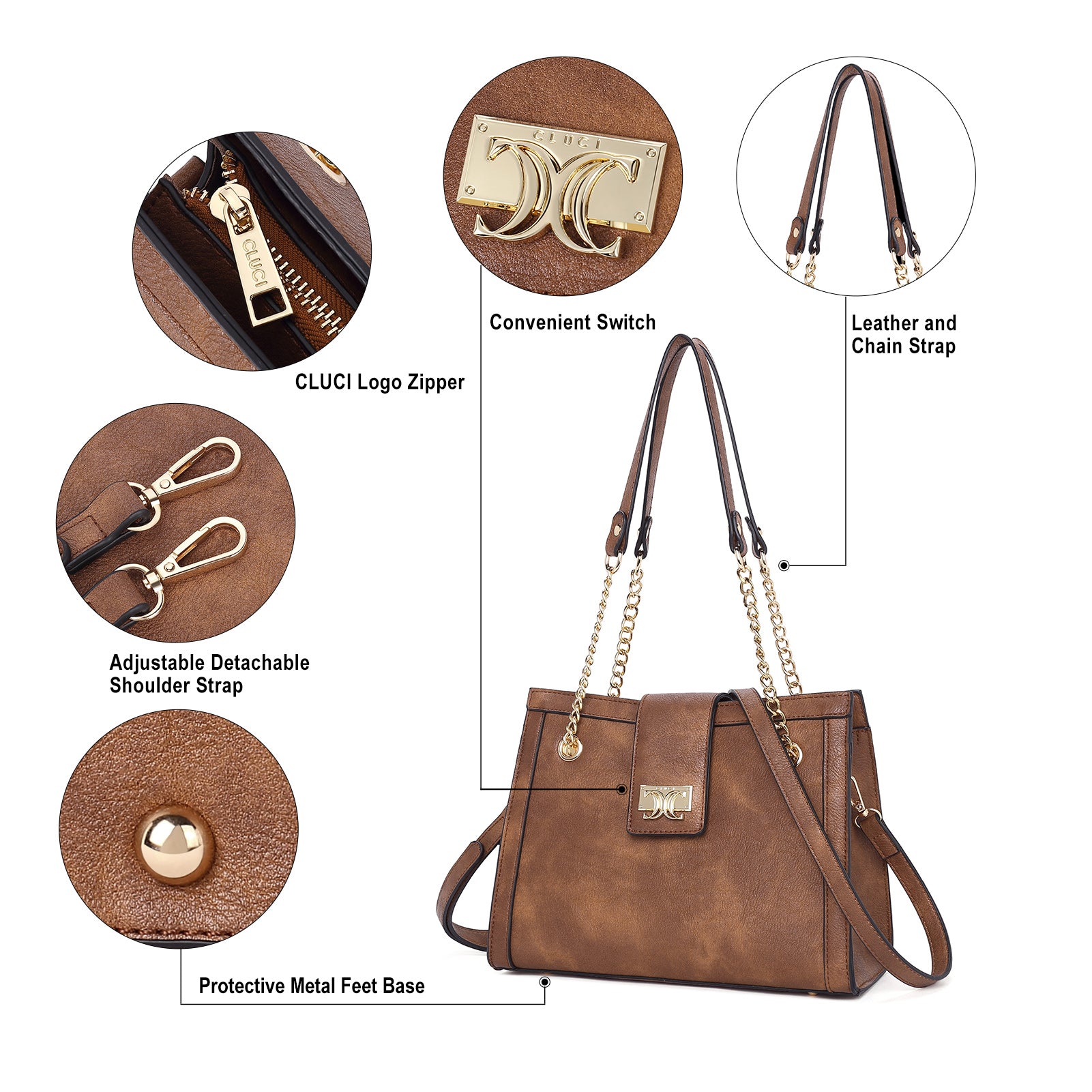 CLUCI Satchel Purses and Handbags for Women Leather Totes Designer Ladies Crossbody Shoulder Bag