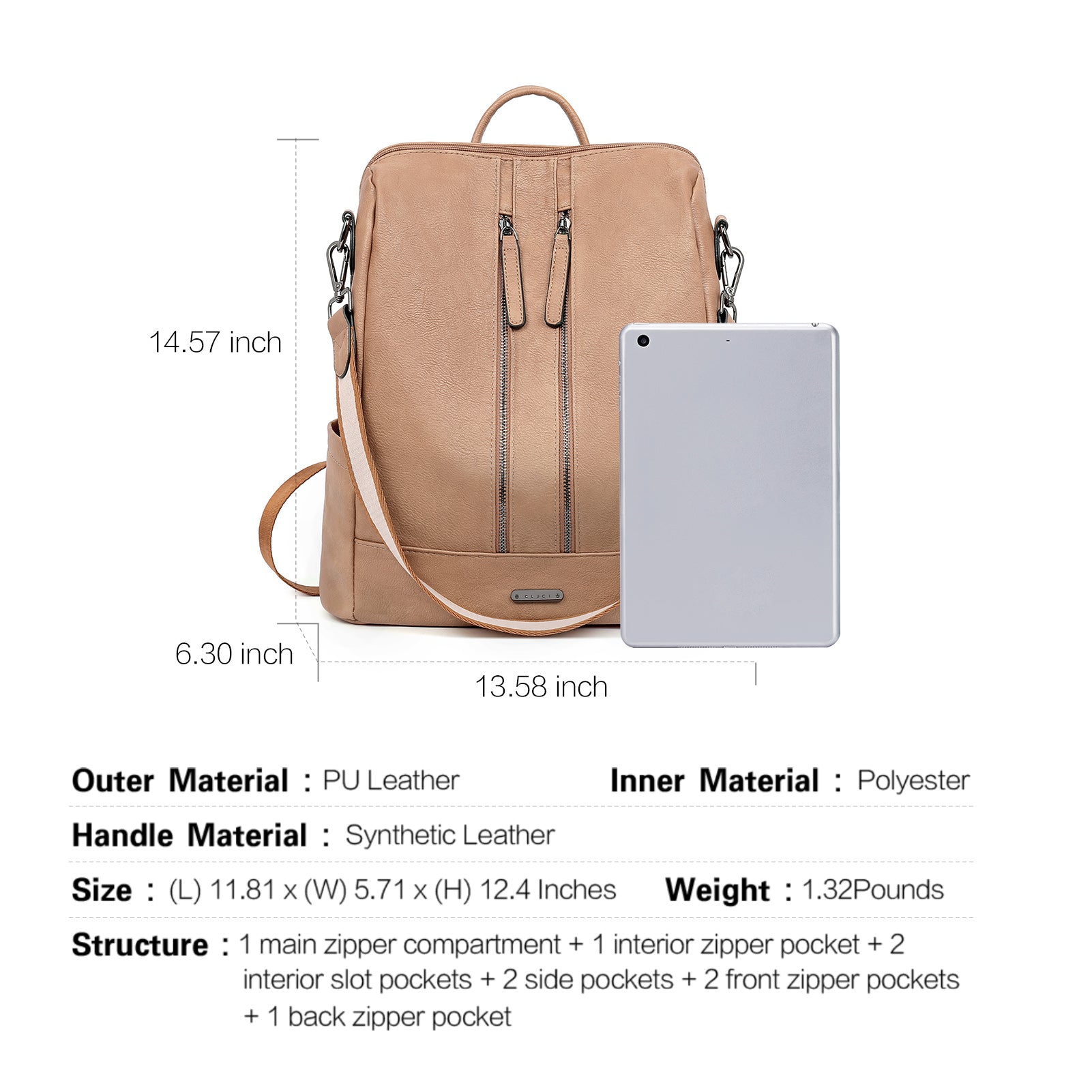 CLUCI Leather Backpack Purse for Women Convertible Large Travel Ladies Designer Fashion Casual College Shoulder Bag