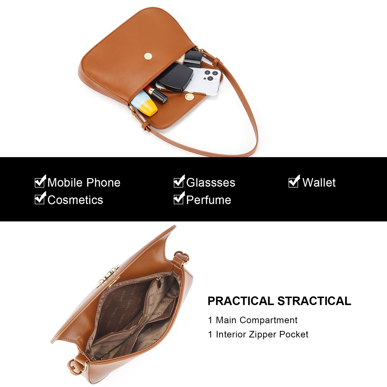 CLUCI Purses for women Small Shoulder Bag Cute Clutch Designer Tote Handbags Leather Crossbody Hobo purse